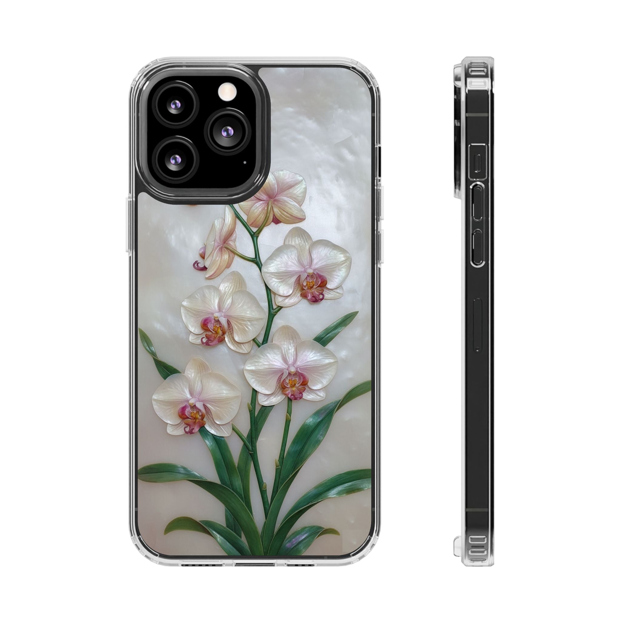 Orchid Wall Phone Case 3D Floral Wall Decor Pink Orchid Artwork White Orchid Design Textured Floral Cover Aesthetic Nature Gift