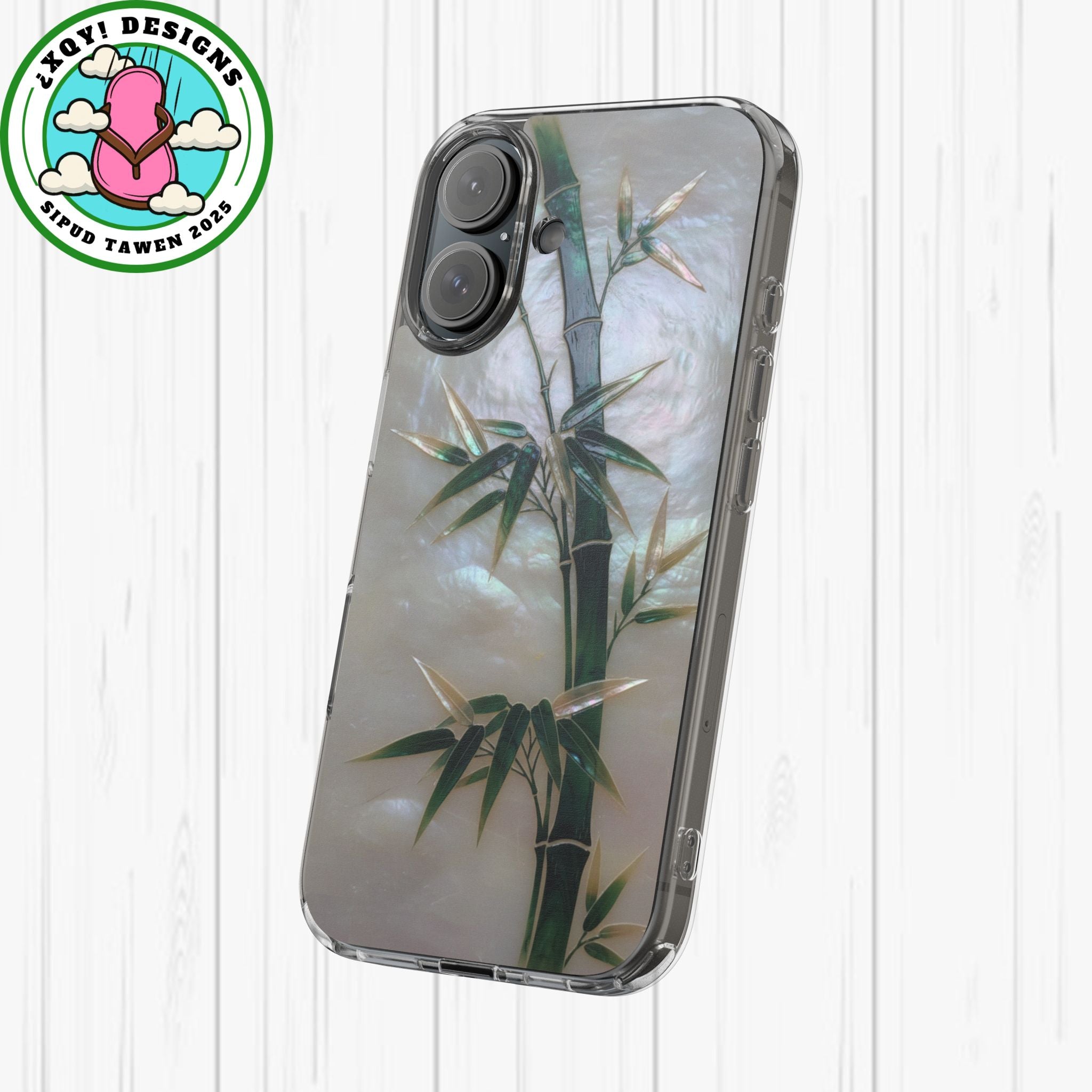 Mother of Pearl Inlay Bamboo Phone Case Nacre Art Green Bamboo Decor Handmade Pearl Shell Unique Iridescent Cover Natural Gift Idea