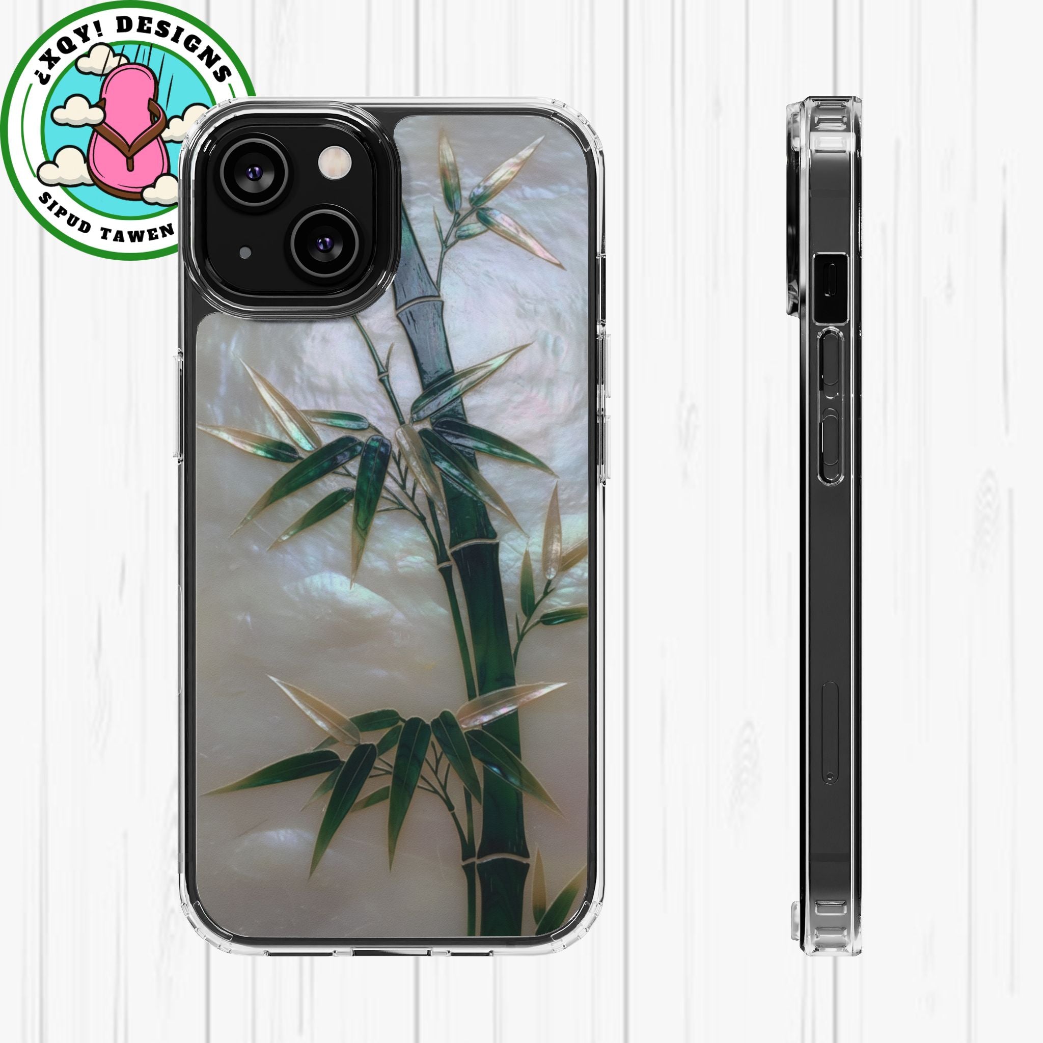 Mother of Pearl Inlay Bamboo Phone Case Nacre Art Green Bamboo Decor Handmade Pearl Shell Unique Iridescent Cover Natural Gift Idea