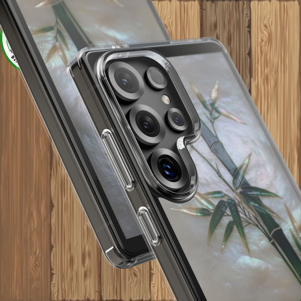 Phone Case, Mother of Pearl Bamboo Floral Design Impact-Resistant Cover, Protective Shell, Unique Gift, Accessories