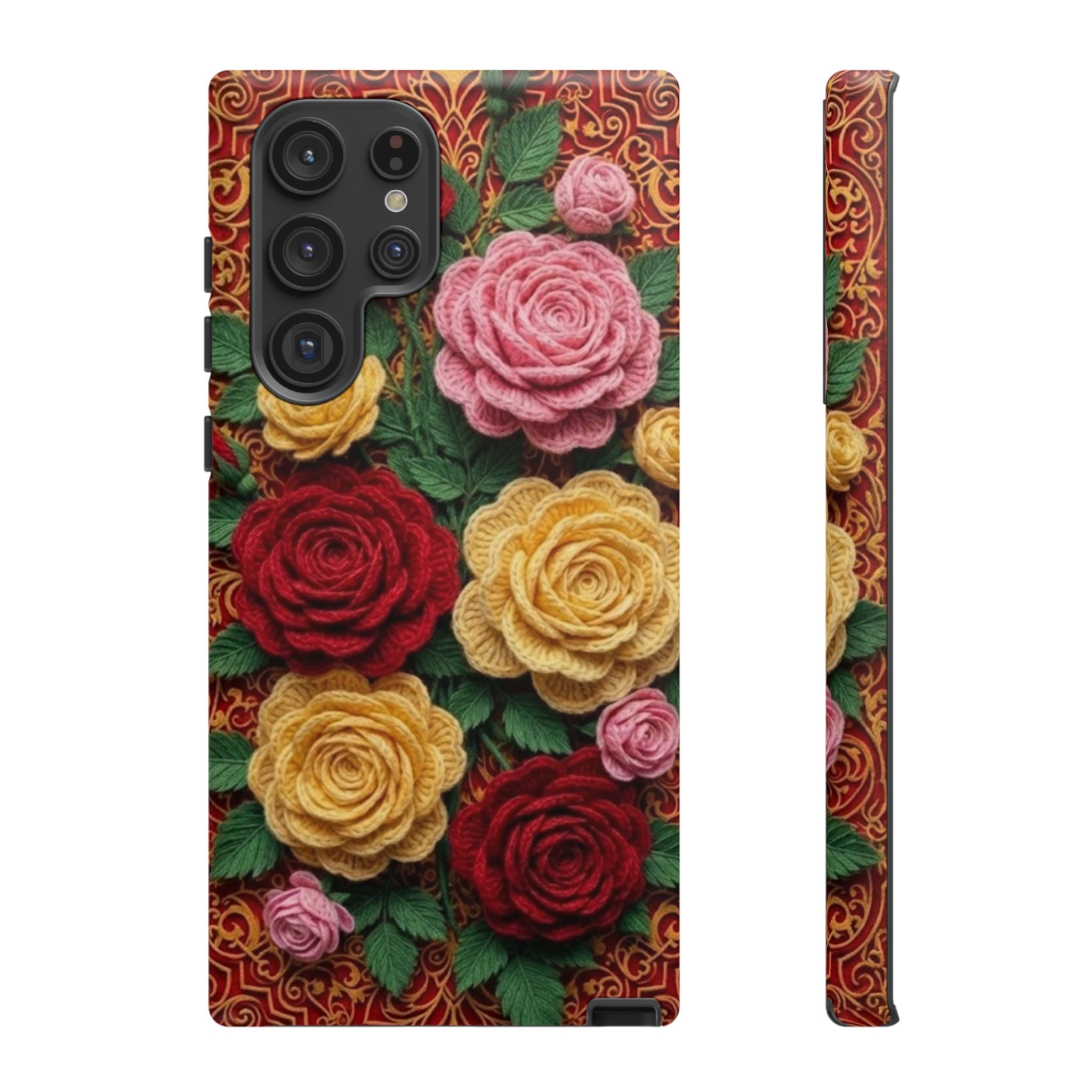 Yarn Vintage Rose Floral Phone Case Elegant Damask Pattern Smartphone Cover for Samsung Galaxy iOS Google Pixel