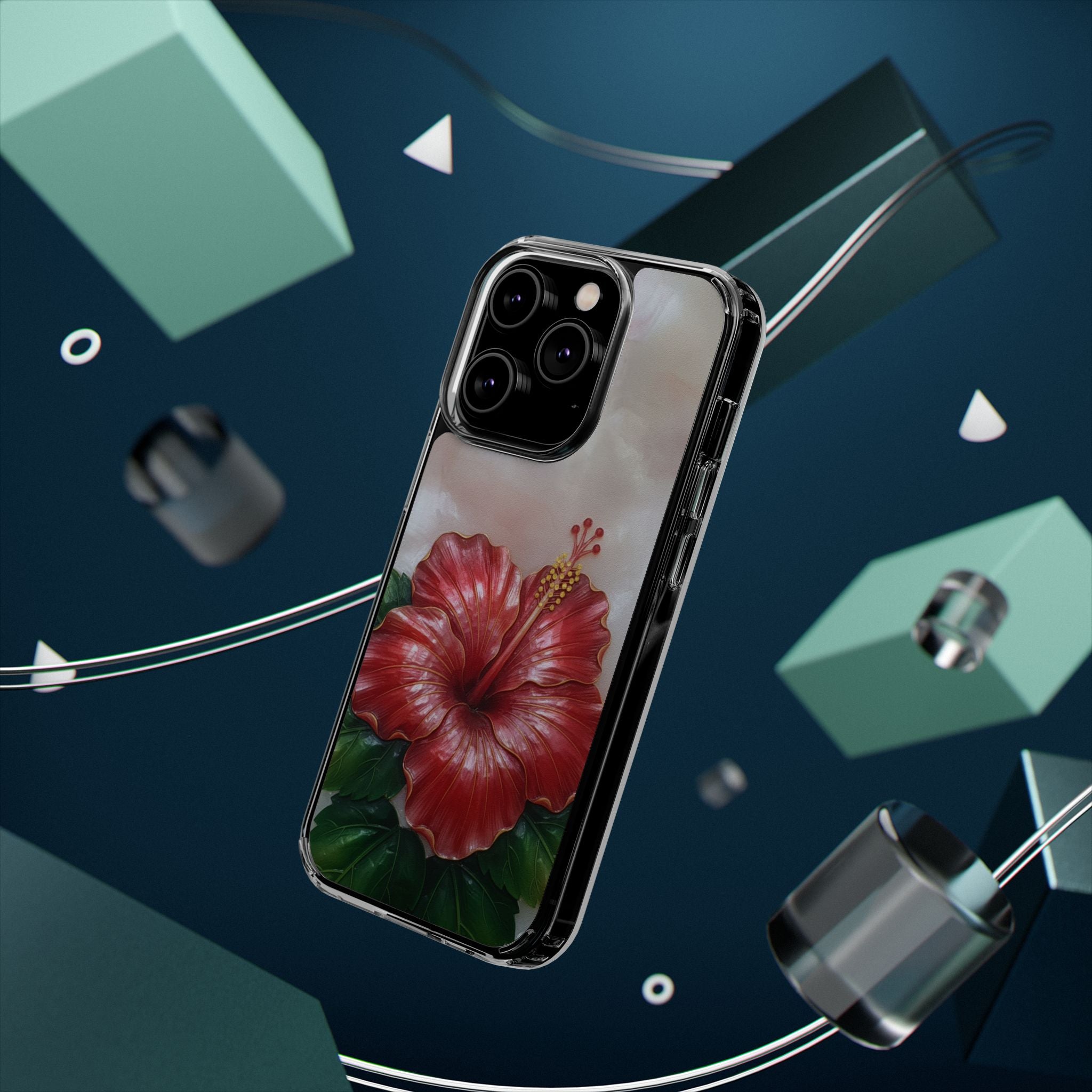 Unique Red flower art Phone Case Floral relief carving Red hibiscus sculpture Decorative tropical flower decor vibrant artistic