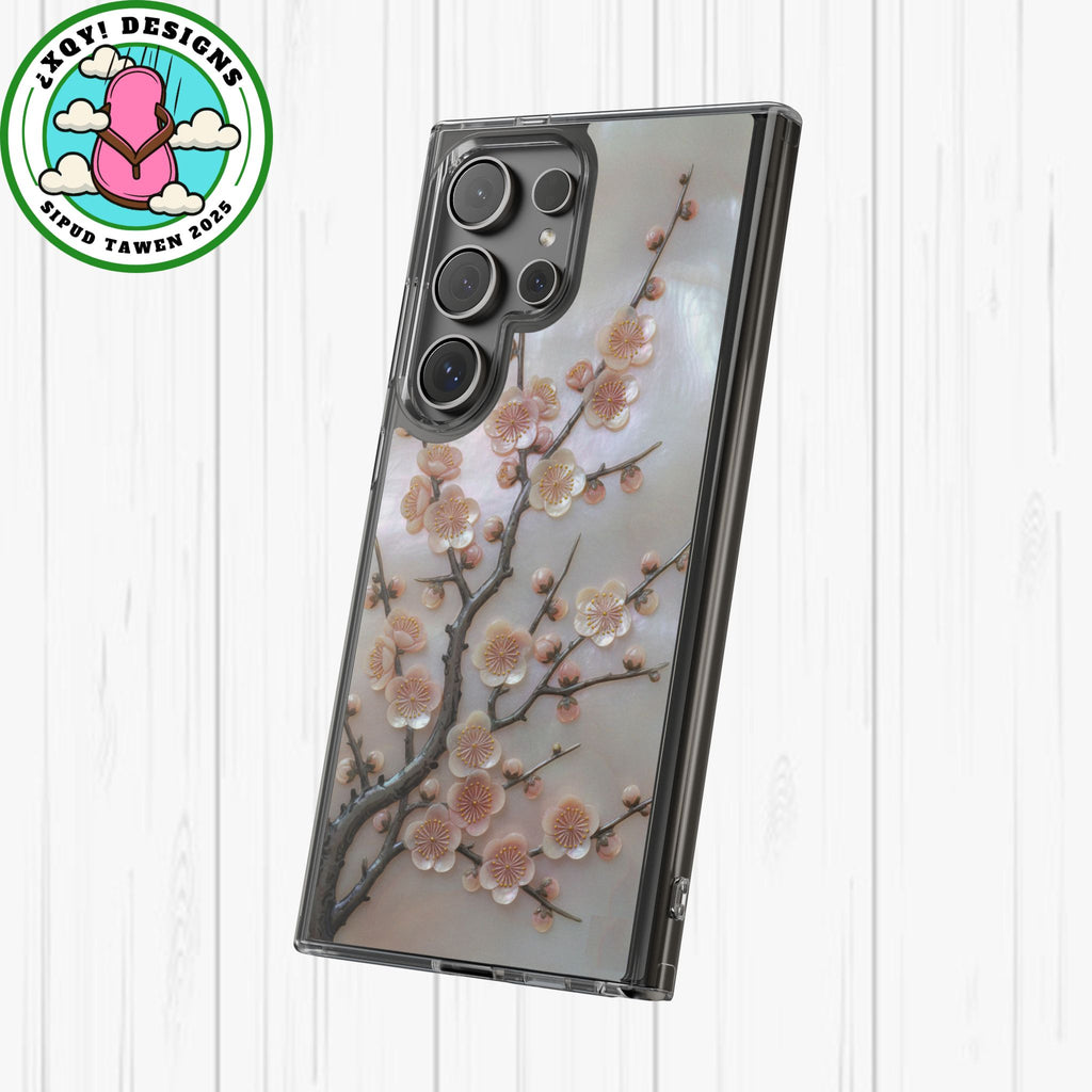 Mother of Pearl Plum Blossom Art Phone Case Nacre Flower Wall Decor Design Iridescent Shell Art Inlay Shimmering Spring Panel Floral Cover