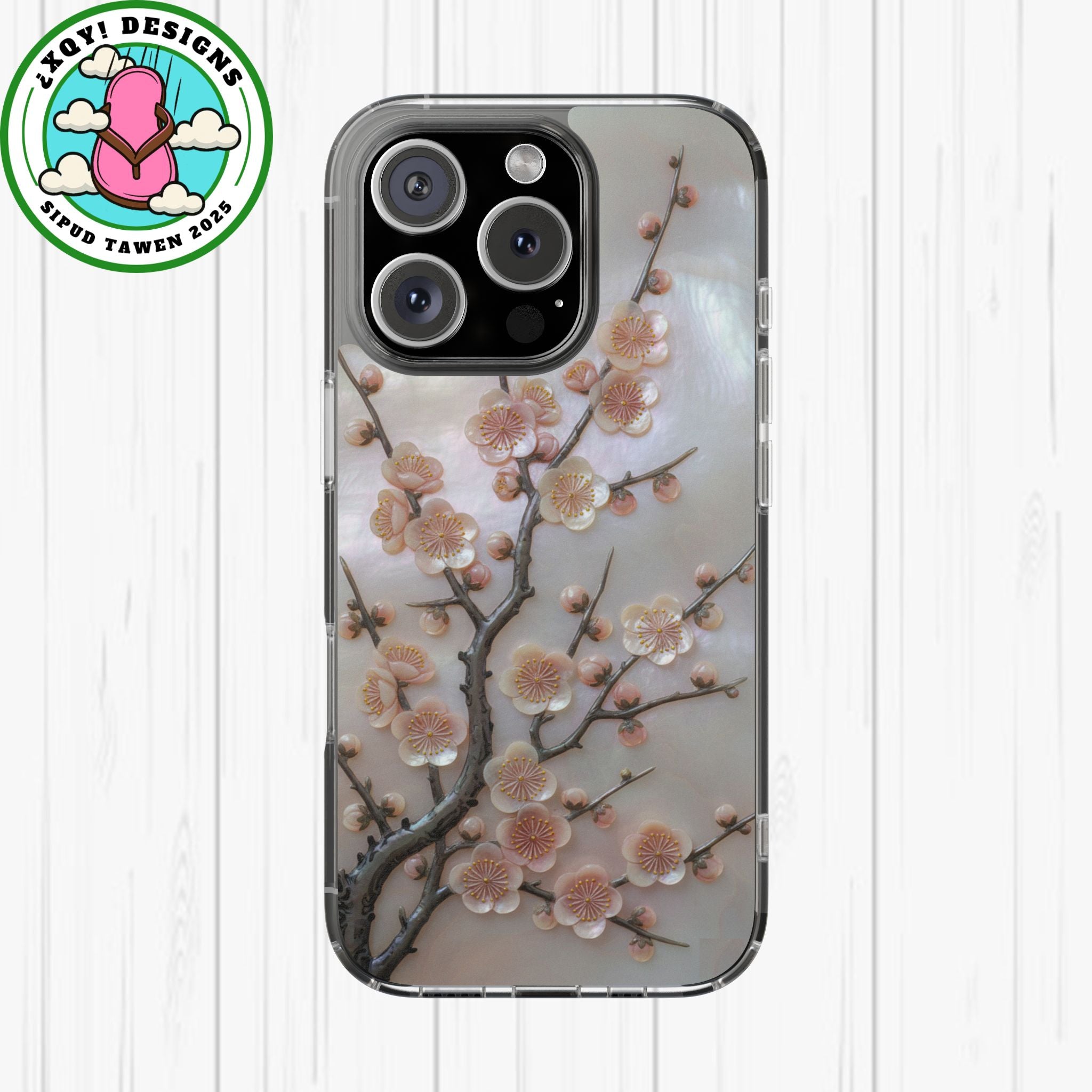 Mother of Pearl Plum Blossom Art Phone Case Nacre Flower Wall Decor Design Iridescent Shell Art Inlay Shimmering Spring Panel Floral Cover