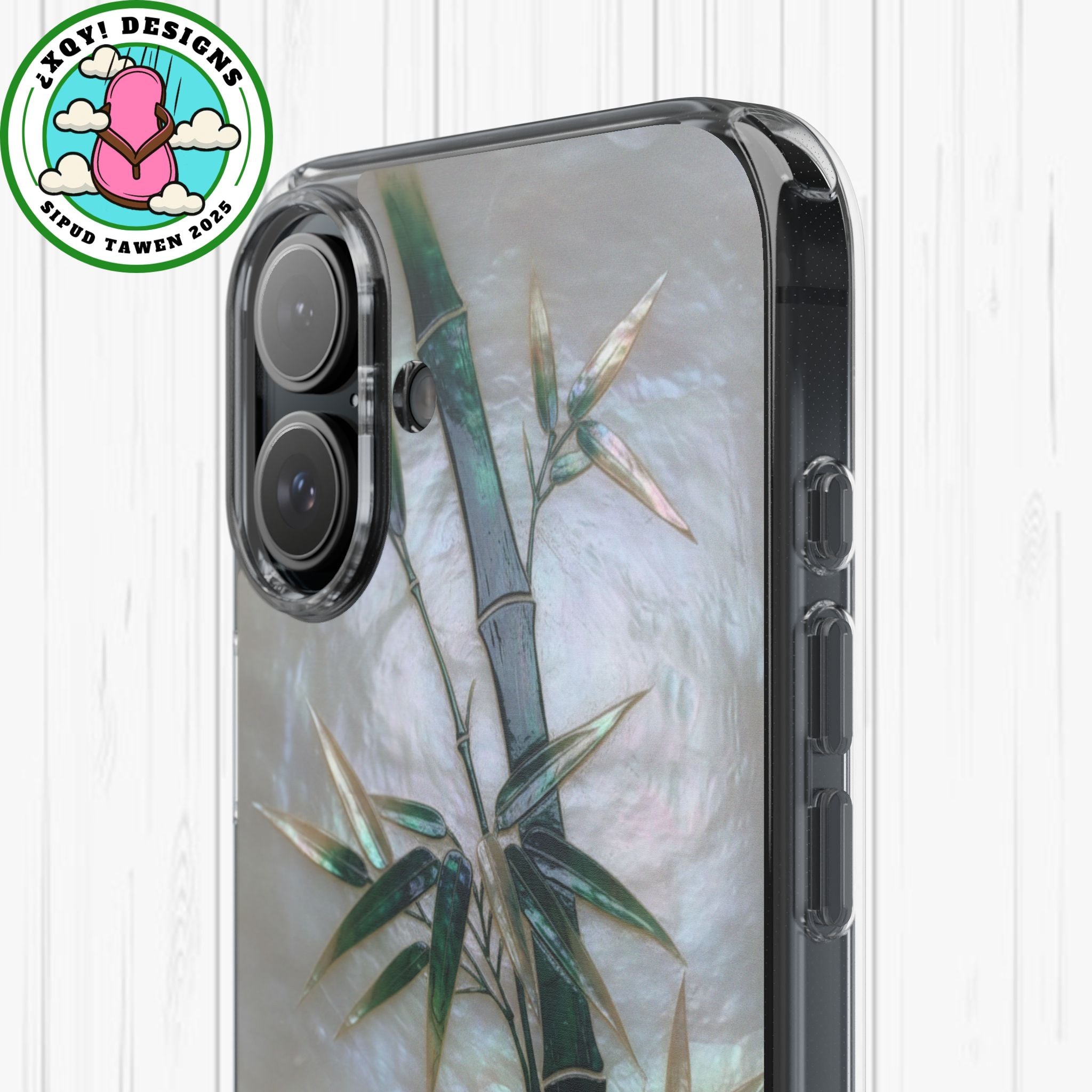 Mother of Pearl Inlay Bamboo Phone Case Nacre Art Green Bamboo Decor Handmade Pearl Shell Unique Iridescent Cover Natural Gift Idea