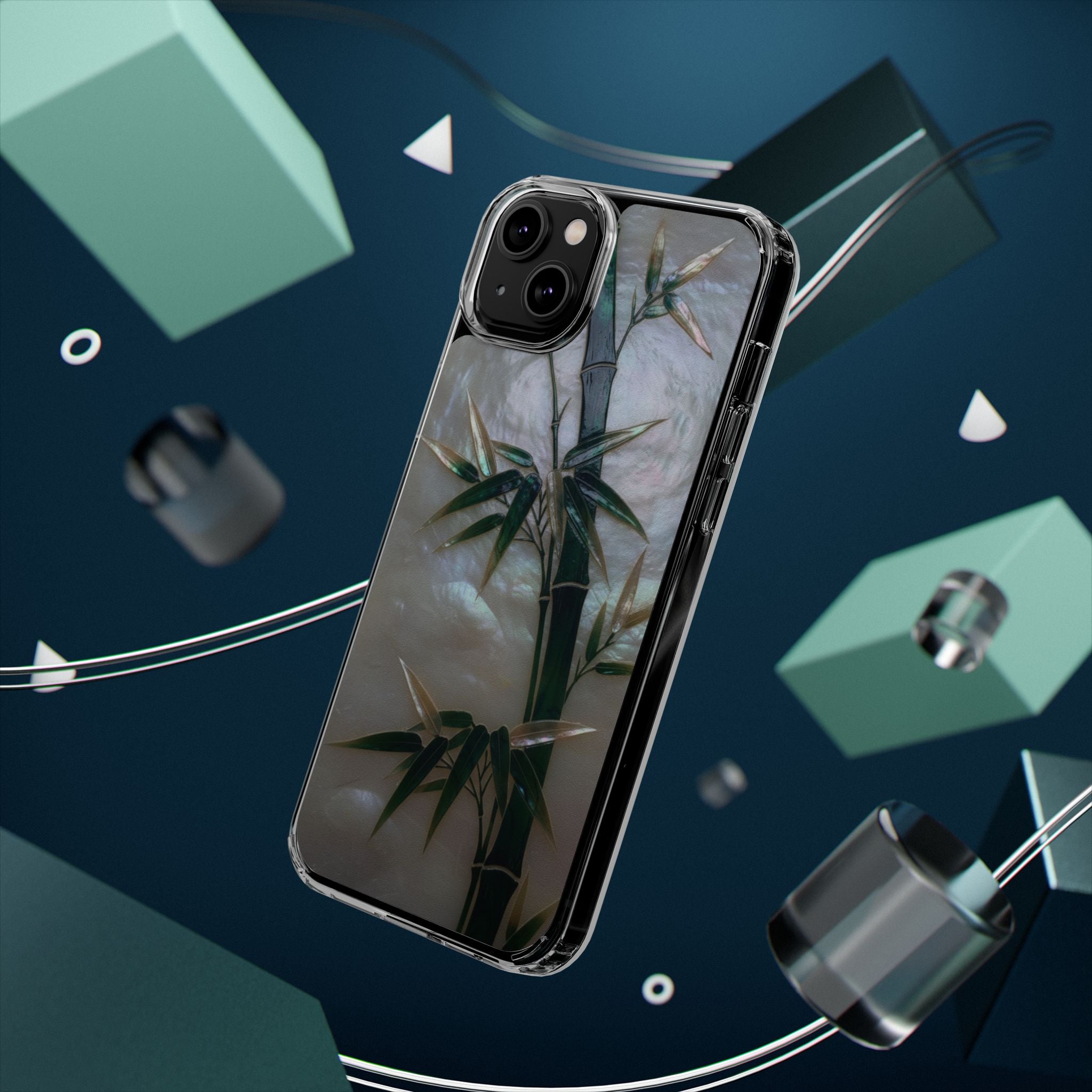Mother of Pearl Inlay Bamboo Phone Case Nacre Art Green Bamboo Decor Handmade Pearl Shell Unique Iridescent Cover Natural Gift Idea