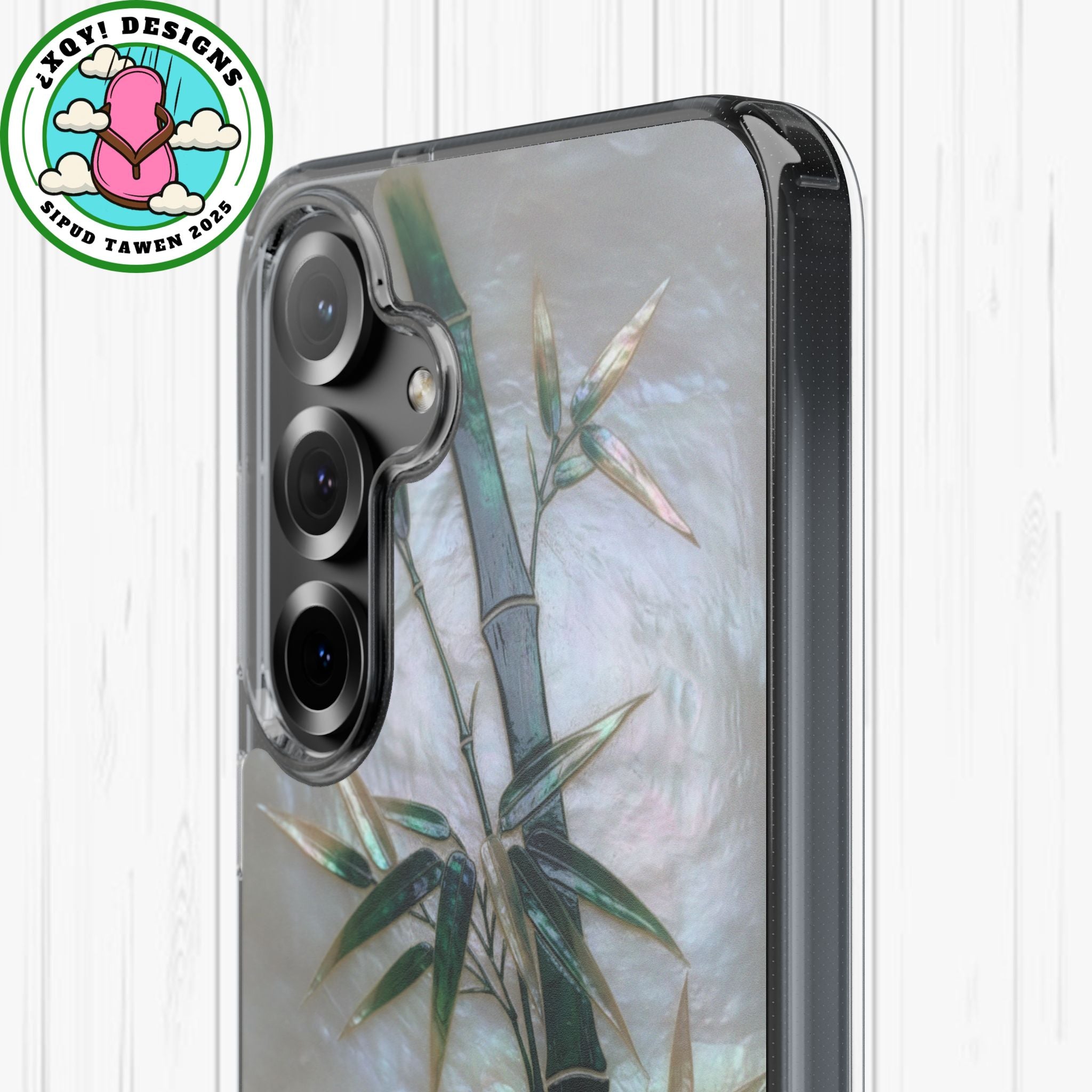 Mother of Pearl Inlay Bamboo Phone Case Nacre Art Green Bamboo Decor Handmade Pearl Shell Unique Iridescent Cover Natural Gift Idea