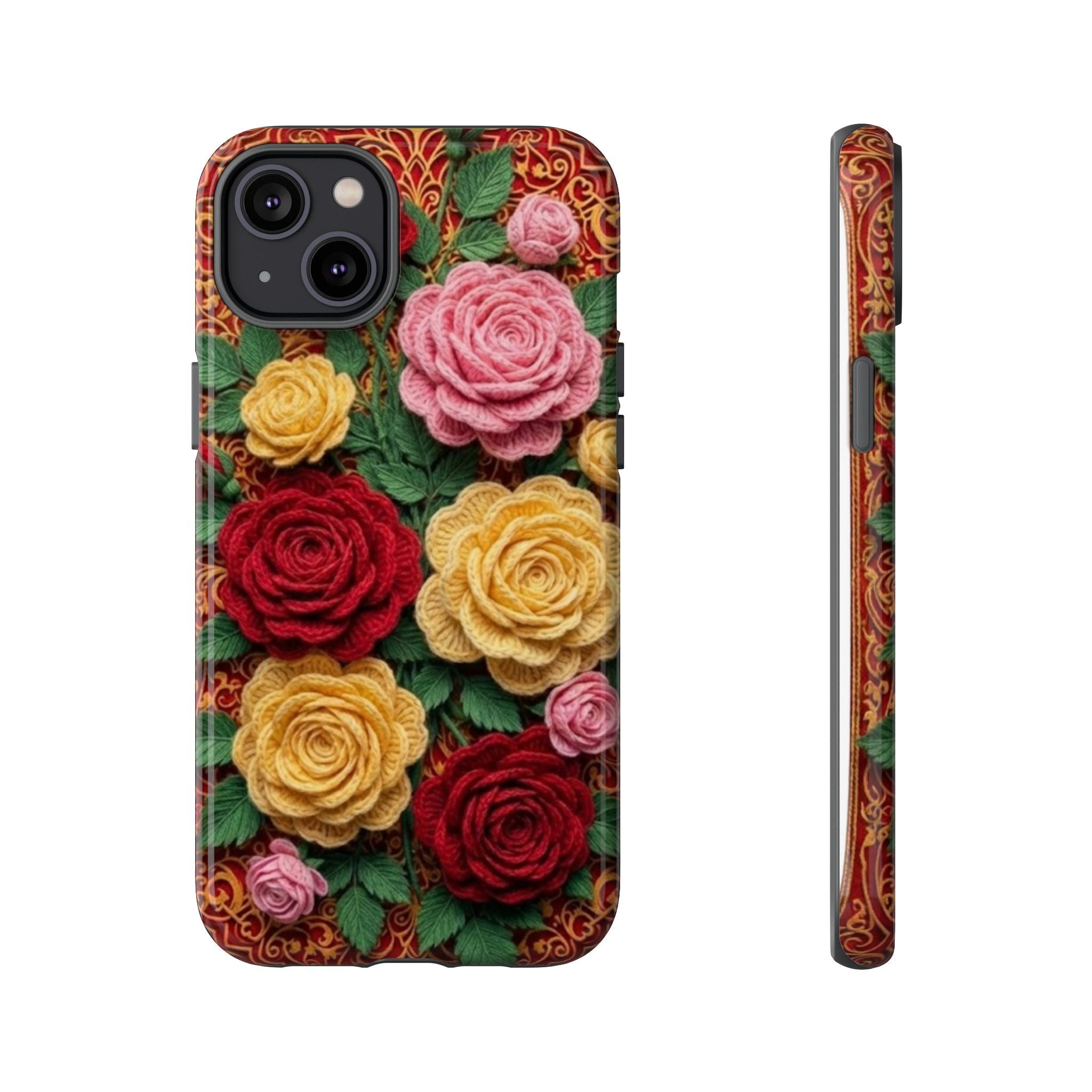 Yarn Vintage Rose Floral Phone Case Elegant Damask Pattern Smartphone Cover for Samsung Galaxy iOS Google Pixel
