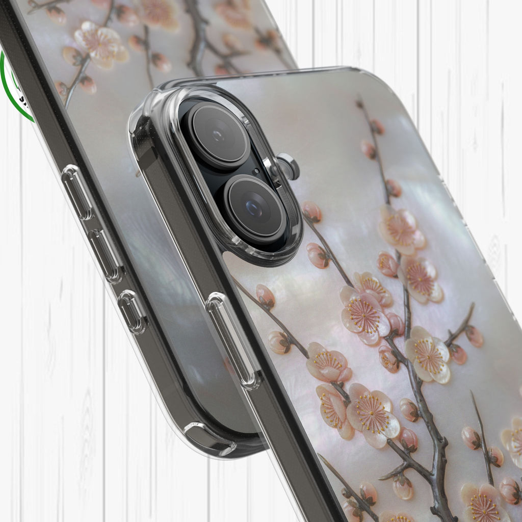 Mother of Pearl Plum Blossom Art Phone Case Nacre Flower Wall Decor Design Iridescent Shell Art Inlay Shimmering Spring Panel Floral Cover