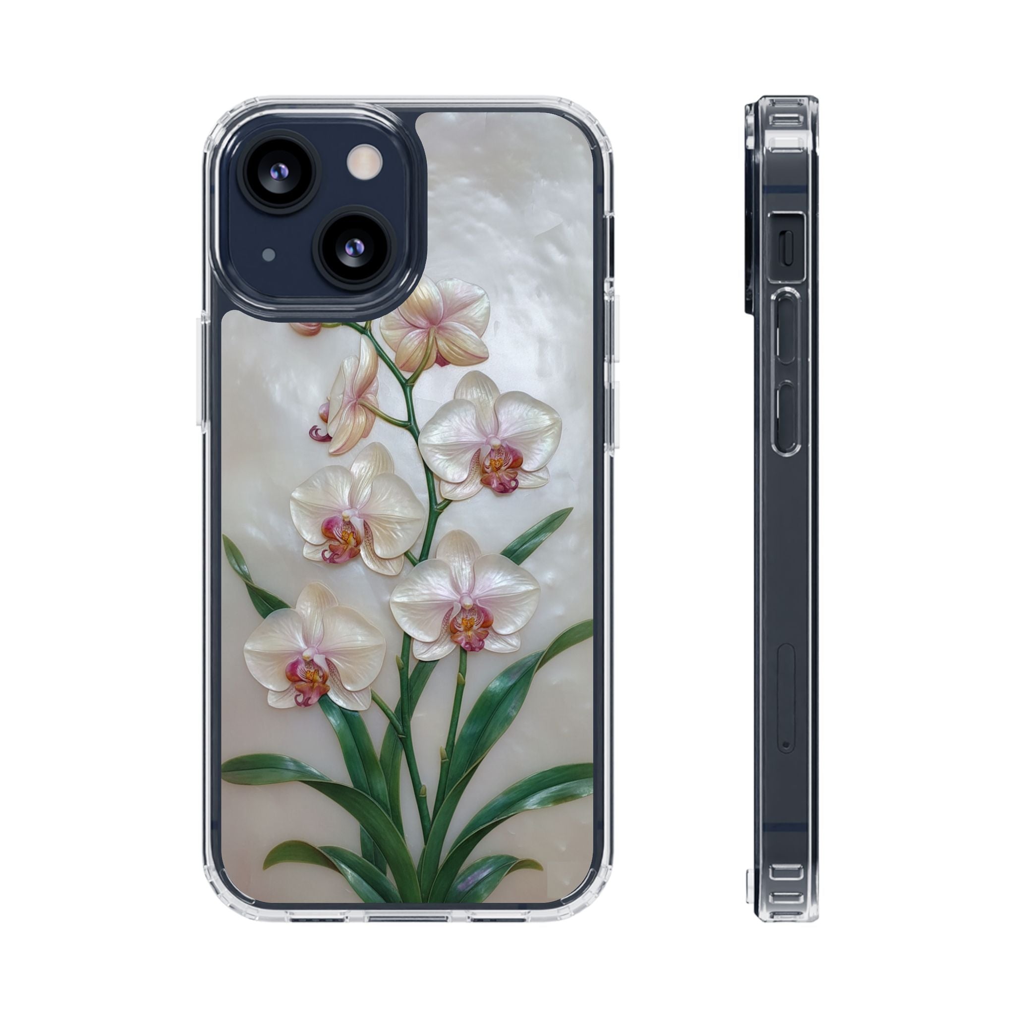 Orchid Wall Phone Case 3D Floral Wall Decor Pink Orchid Artwork White Orchid Design Textured Floral Cover Aesthetic Nature Gift