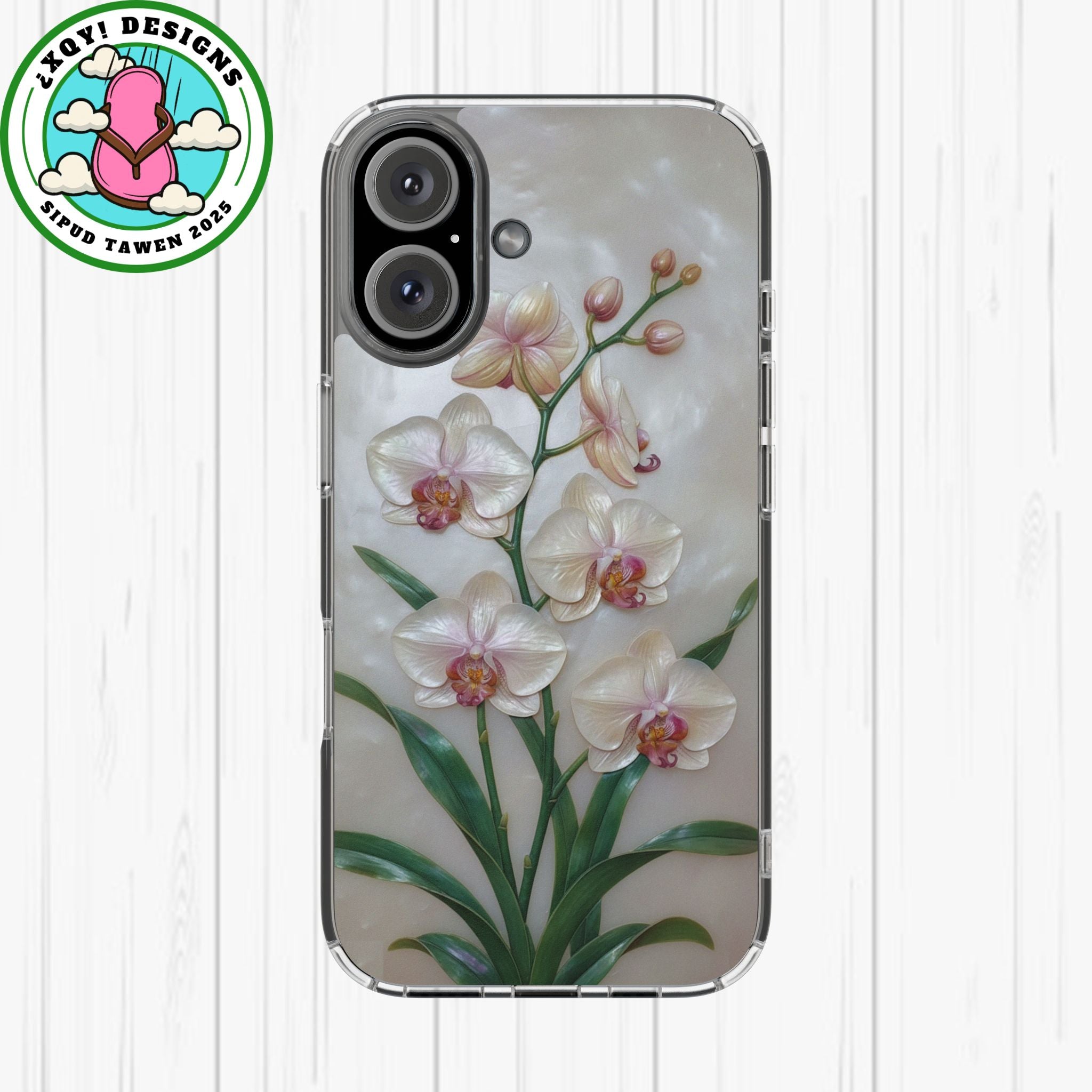 Orchid Wall Phone Case 3D Floral Wall Decor Pink Orchid Artwork White Orchid Design Textured Floral Cover Aesthetic Nature Gift