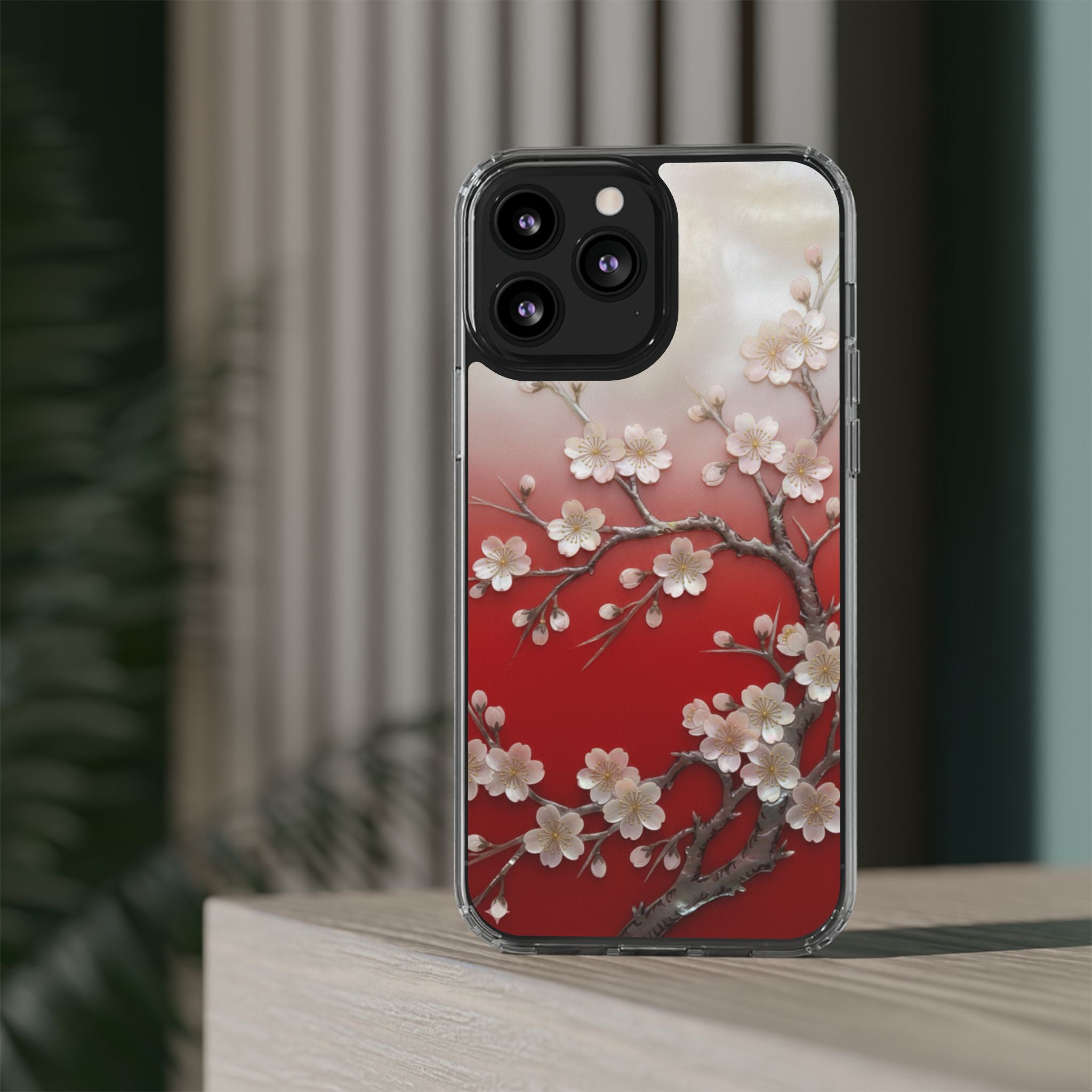 Mother of Pearl Floral Phone Case Elegant Sakura Design Asian Inspired Shell Inlay Artwork Japanese Blossom Decor Mobile Cover