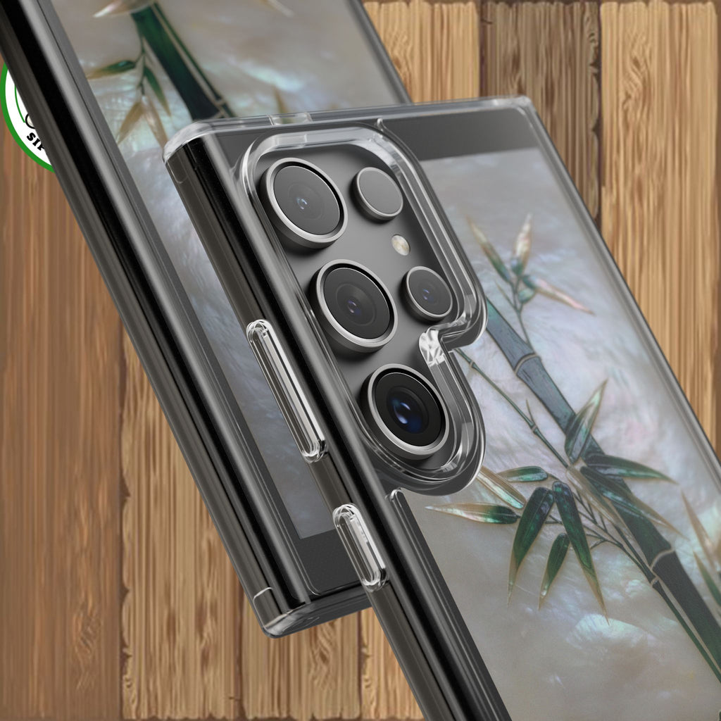 Phone Case, Mother of Pearl Bamboo Floral Design Impact-Resistant Cover, Protective Shell, Unique Gift, Accessories