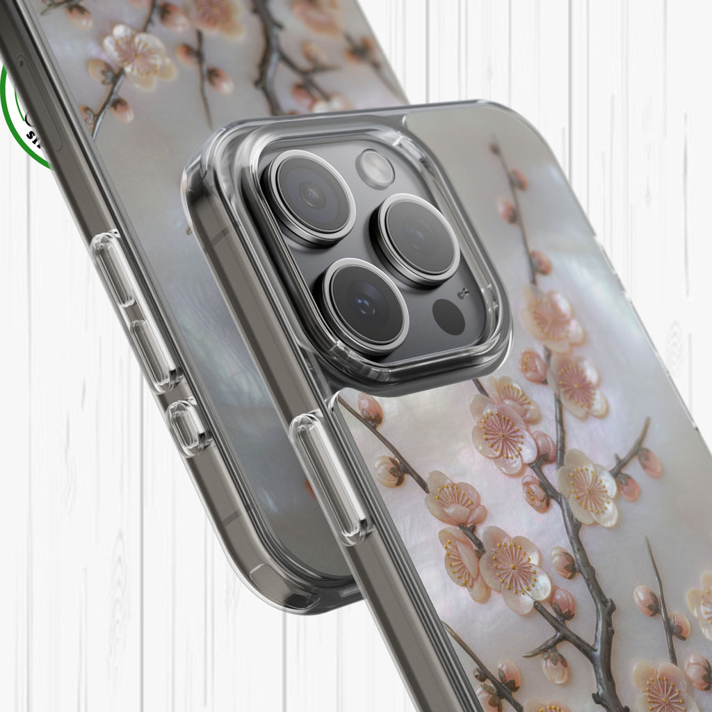 Mother of Pearl Plum Blossom Art Phone Case Nacre Flower Wall Decor Design Iridescent Shell Art Inlay Shimmering Spring Panel Floral Cover