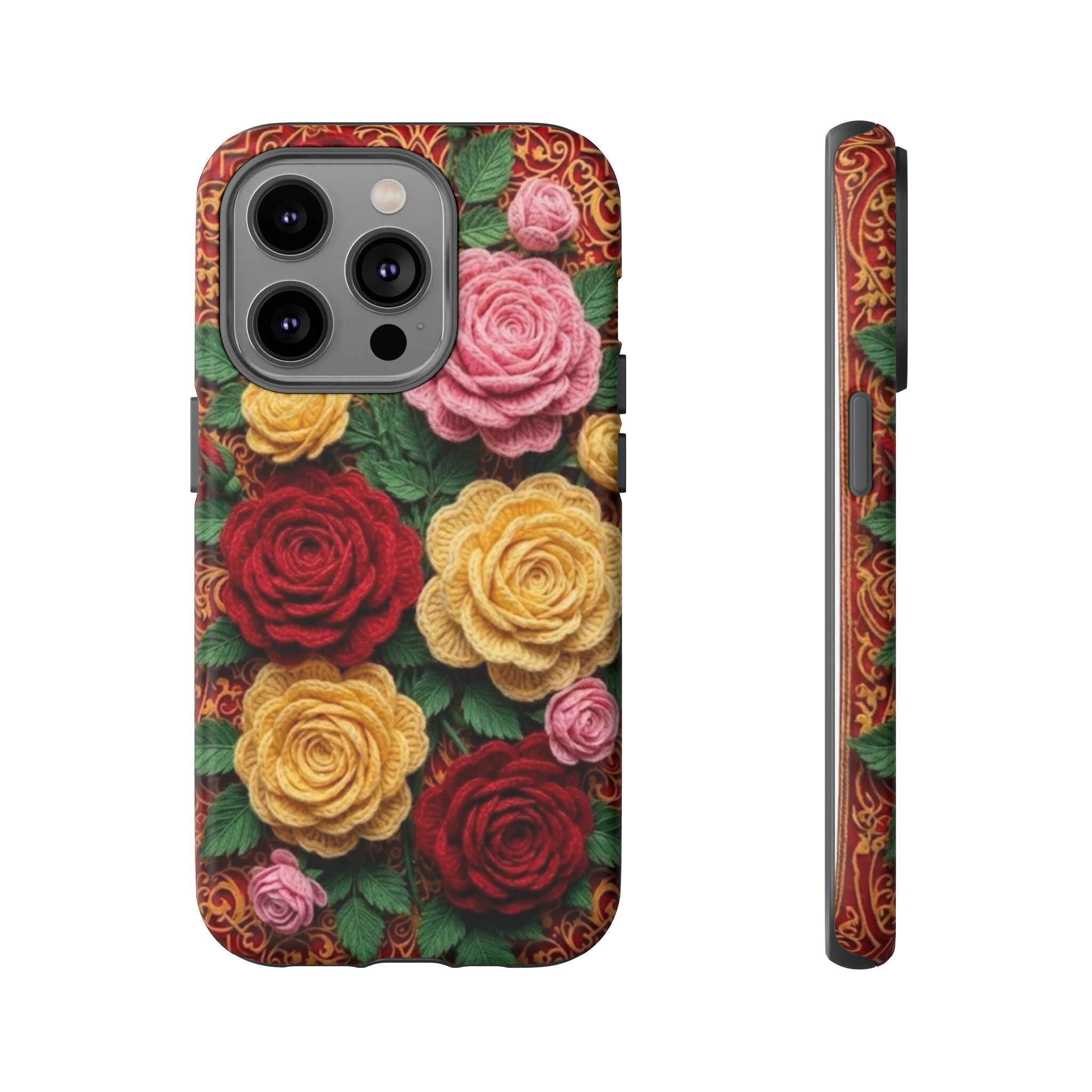 Yarn Vintage Rose Floral Phone Case Elegant Damask Pattern Smartphone Cover for Samsung Galaxy iOS Google Pixel