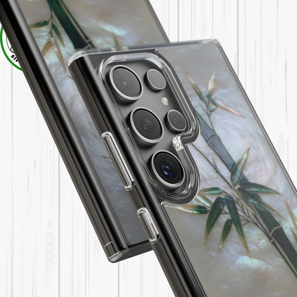 Mother of Pearl Inlay Bamboo Phone Case Nacre Art Green Bamboo Decor Handmade Pearl Shell Unique Iridescent Cover Natural Gift Idea