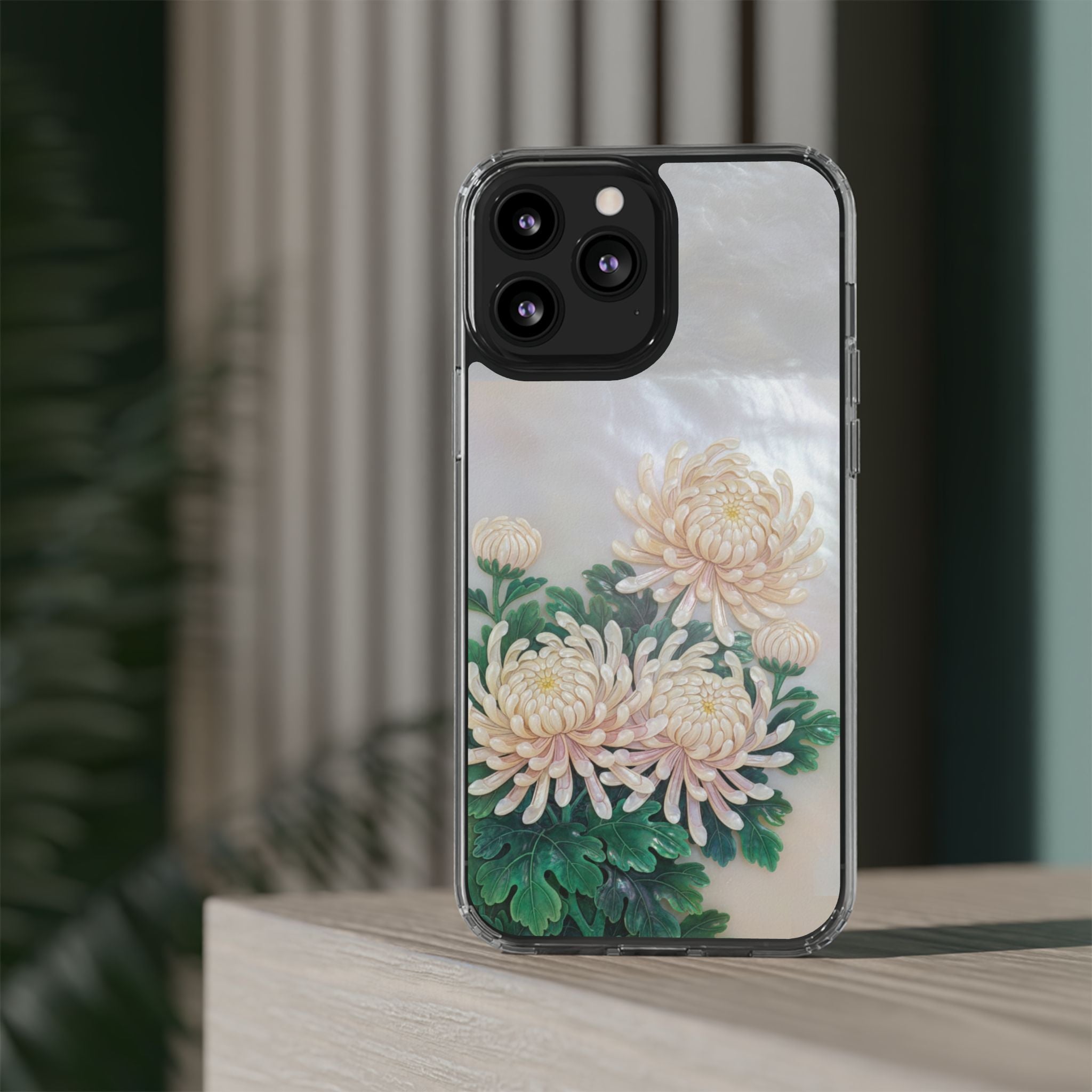 Mother of pearl inlay Phone Case Nacre art panel Chinese mother of pearl flowers Chrysanthemum wall art design elegant luxury  gift
