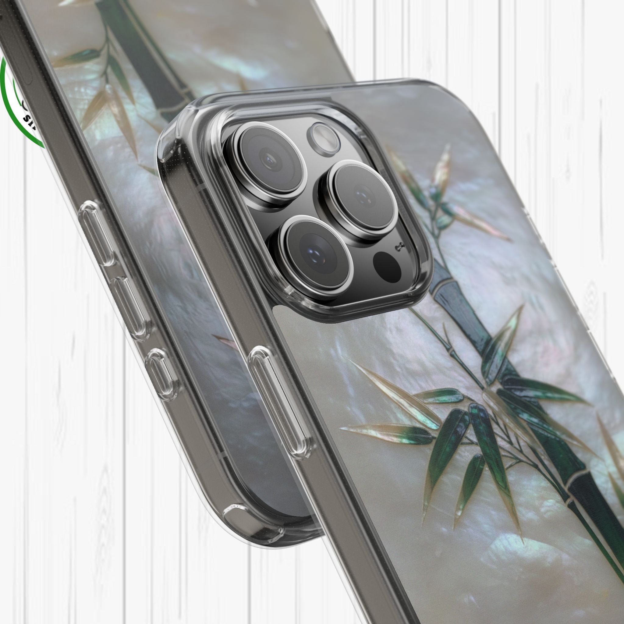 Mother of Pearl Inlay Bamboo Phone Case Nacre Art Green Bamboo Decor Handmade Pearl Shell Unique Iridescent Cover Natural Gift Idea