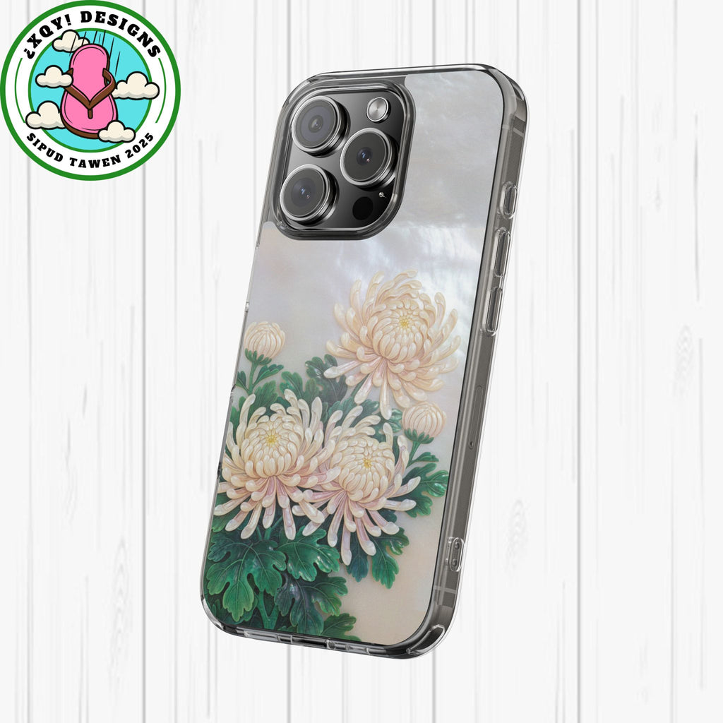 Mother of pearl inlay Phone Case Nacre art panel Chinese mother of pearl flowers Chrysanthemum wall art design elegant luxury  gift