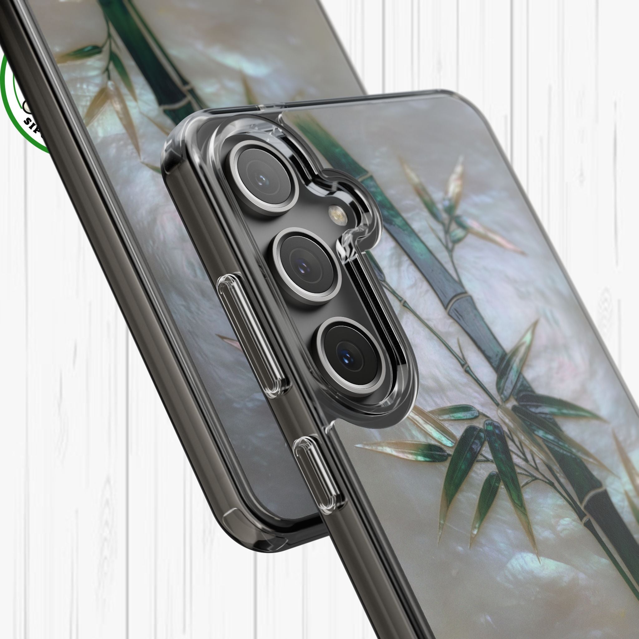 Mother of Pearl Inlay Bamboo Phone Case Nacre Art Green Bamboo Decor Handmade Pearl Shell Unique Iridescent Cover Natural Gift Idea