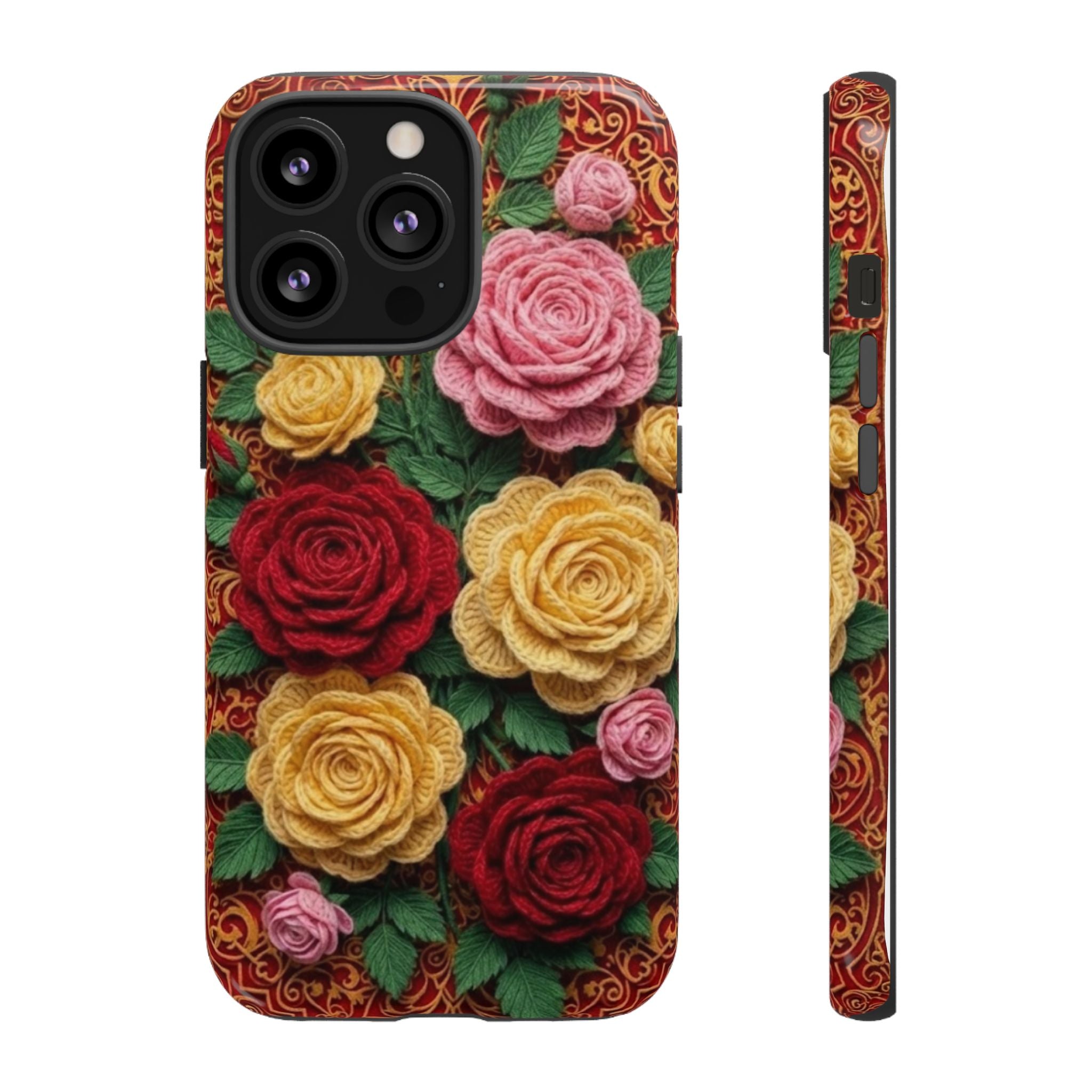 Yarn Vintage Rose Floral Phone Case Elegant Damask Pattern Smartphone Cover for Samsung Galaxy iOS Google Pixel