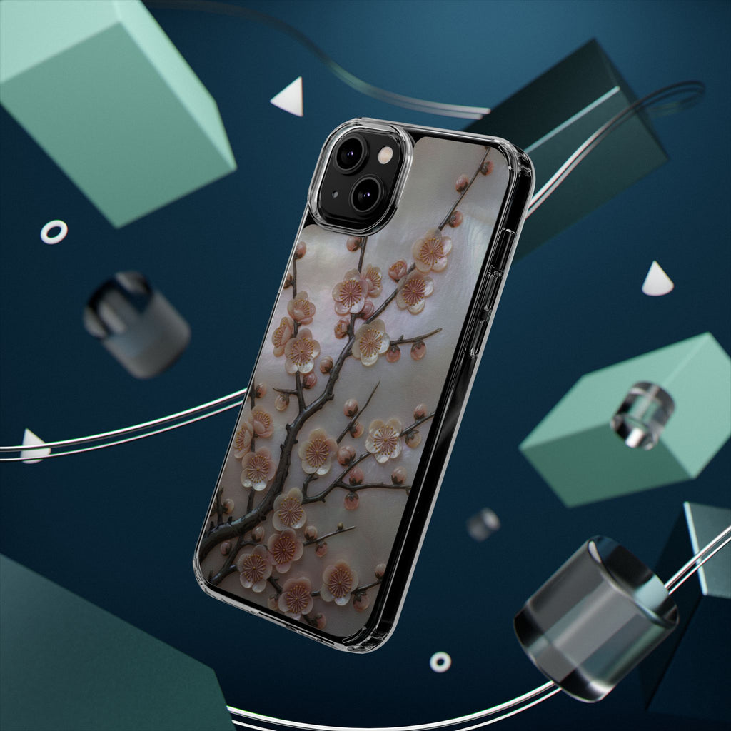 Mother of Pearl Plum Blossom Art Phone Case Nacre Flower Wall Decor Design Iridescent Shell Art Inlay Shimmering Spring Panel Floral Cover