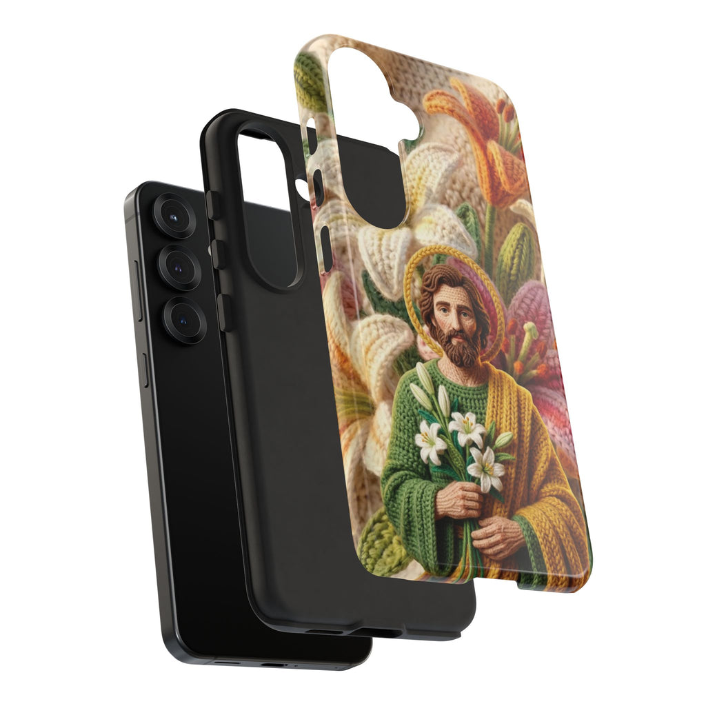 Phone Case Saint Joseph Lilies Design Holy Figure Phone Cover Faith Based Faux Yarn Saint of Workers Gift Samsung iPhone Pixel Models