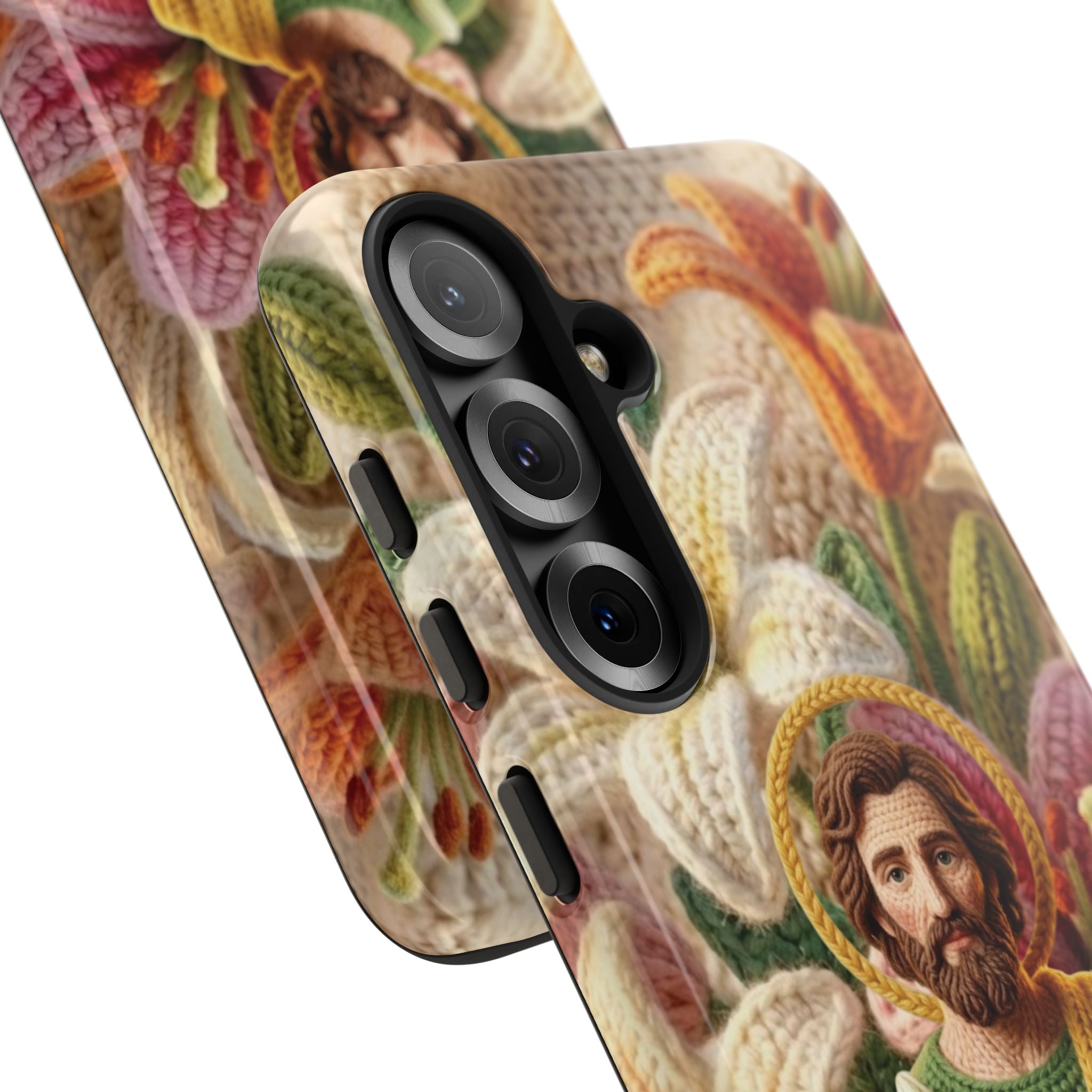 Phone Case Saint Joseph Lilies Design Holy Figure Phone Cover Faith Based Faux Yarn Saint of Workers Gift Samsung iPhone Pixel Models