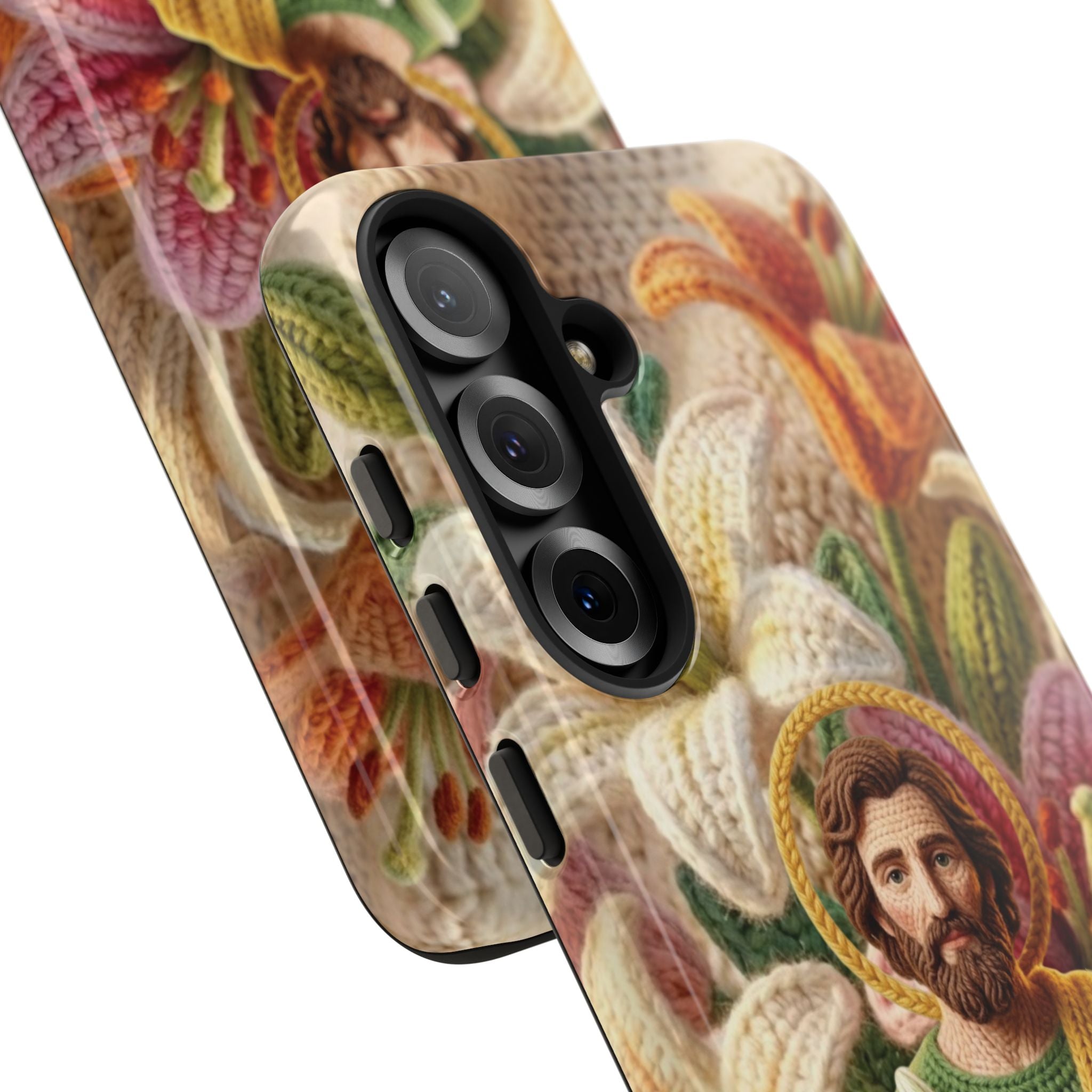 Phone Case Saint Joseph Lilies Design Holy Figure Phone Cover Faith Based Faux Yarn Saint of Workers Gift Samsung iPhone Pixel Models