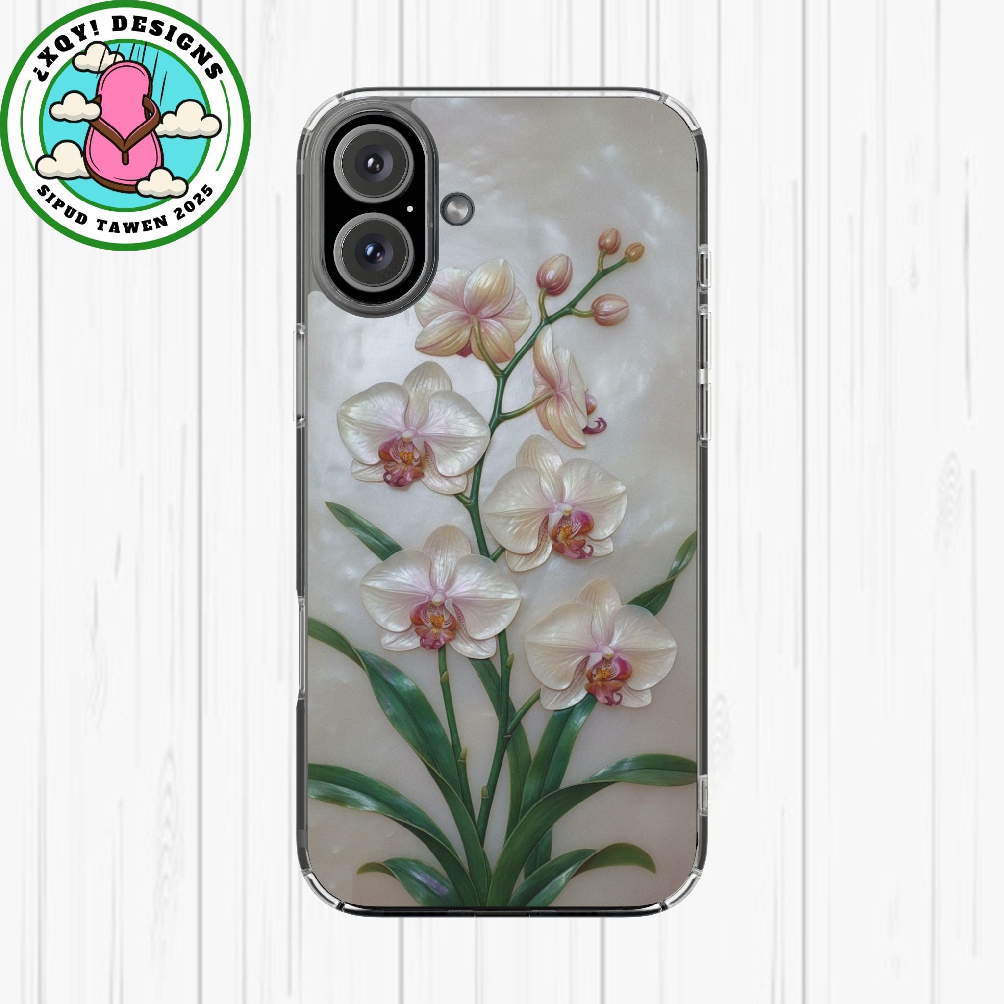Orchid Wall Phone Case 3D Floral Wall Decor Pink Orchid Artwork White Orchid Design Textured Floral Cover Aesthetic Nature Gift
