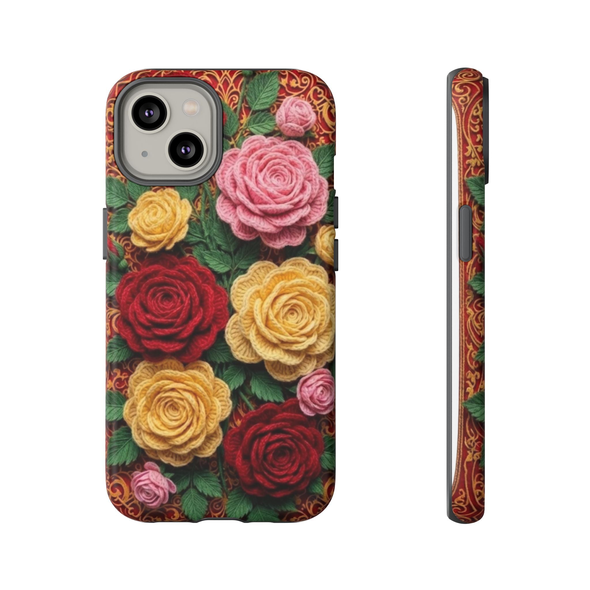 Yarn Vintage Rose Floral Phone Case Elegant Damask Pattern Smartphone Cover for Samsung Galaxy iOS Google Pixel