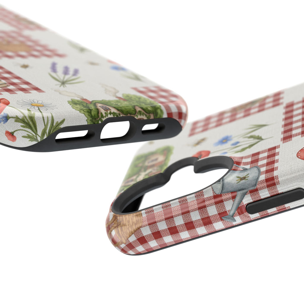 Red Gingham Check Phone Case Rustic Farmhouse Theme Watercolor Countryside Print Whimsical Floral Cell Phone Cover