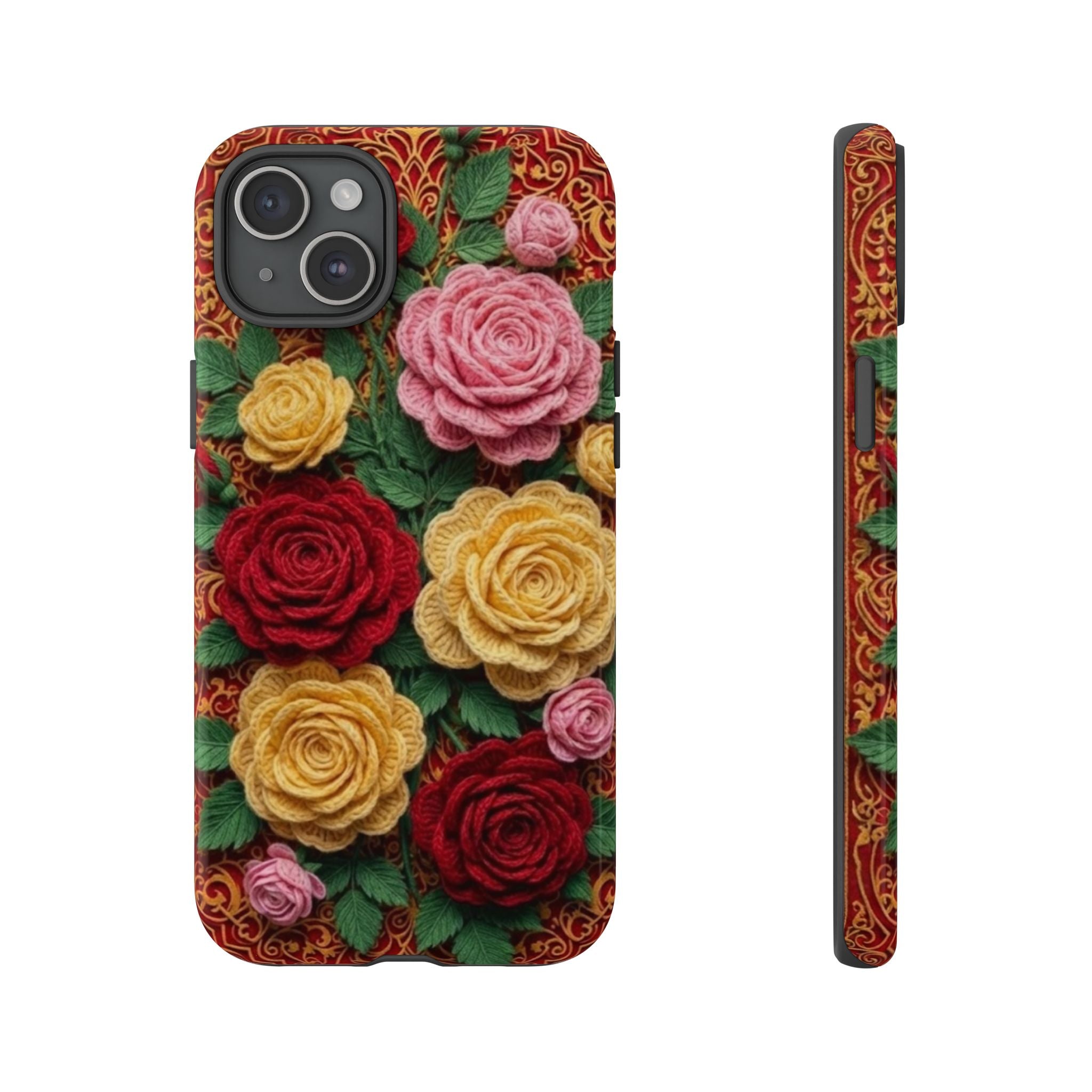Yarn Vintage Rose Floral Phone Case Elegant Damask Pattern Smartphone Cover for Samsung Galaxy iOS Google Pixel