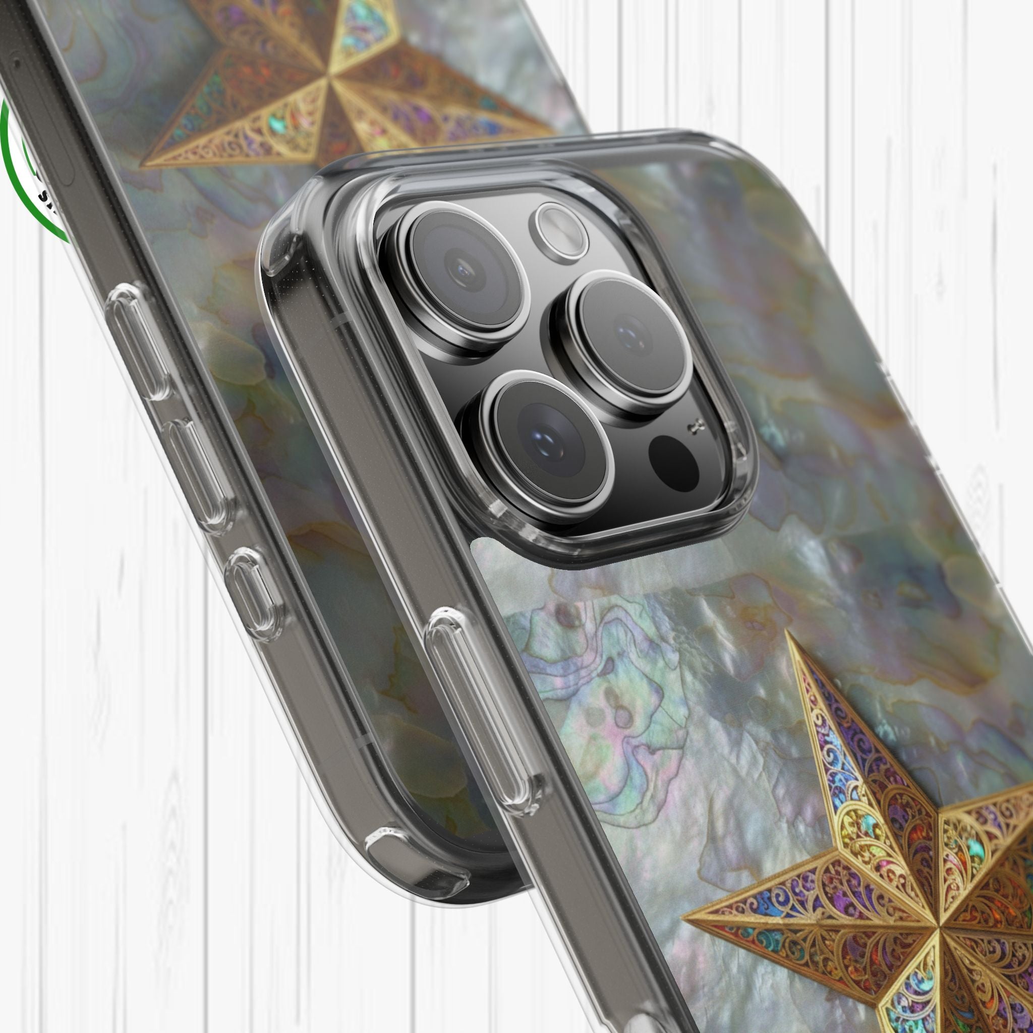 Golden Star Ornament Phone Case Mother of Pearl Background Nacre Texture Festive Celestial Decor Parol Inspired Shimmering Pearl Shell Gift