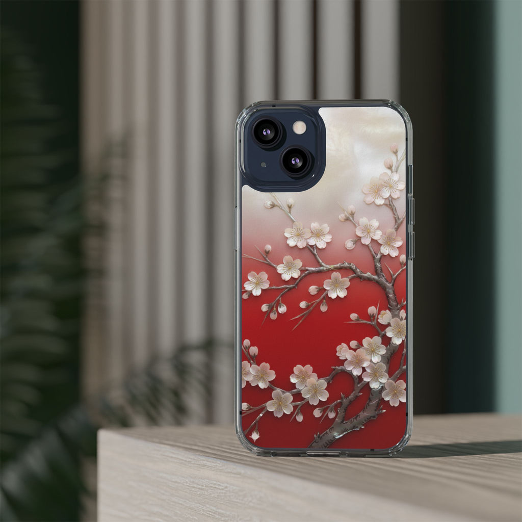 Mother of Pearl Floral Phone Case Elegant Sakura Design Asian Inspired Shell Inlay Artwork Japanese Blossom Decor Mobile Cover
