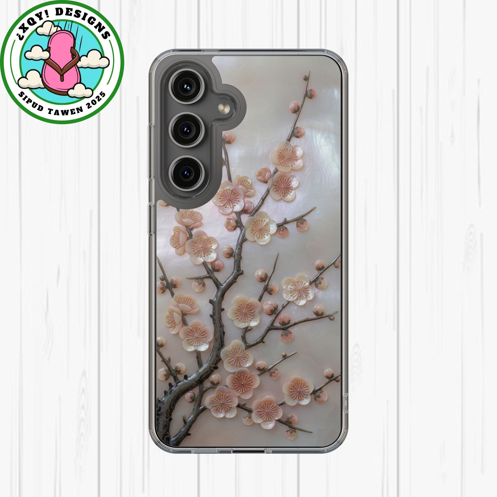 Mother of Pearl Plum Blossom Art Phone Case Nacre Flower Wall Decor Design Iridescent Shell Art Inlay Shimmering Spring Panel Floral Cover