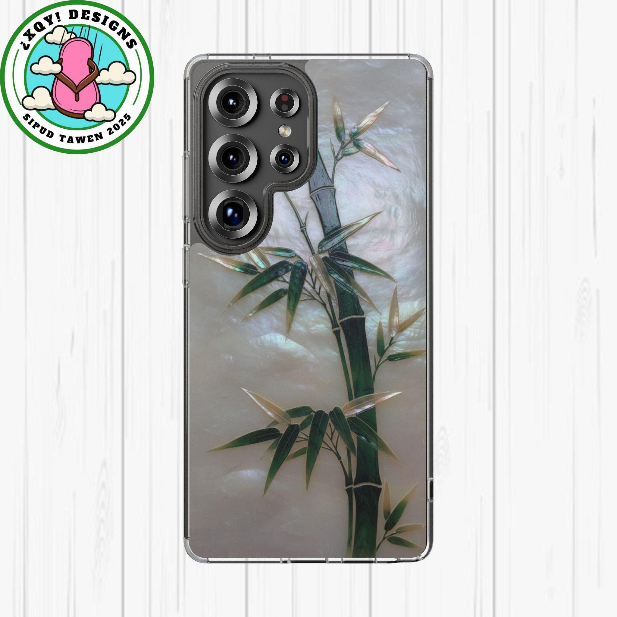 Mother of Pearl Inlay Bamboo Phone Case Nacre Art Green Bamboo Decor Handmade Pearl Shell Unique Iridescent Cover Natural Gift Idea