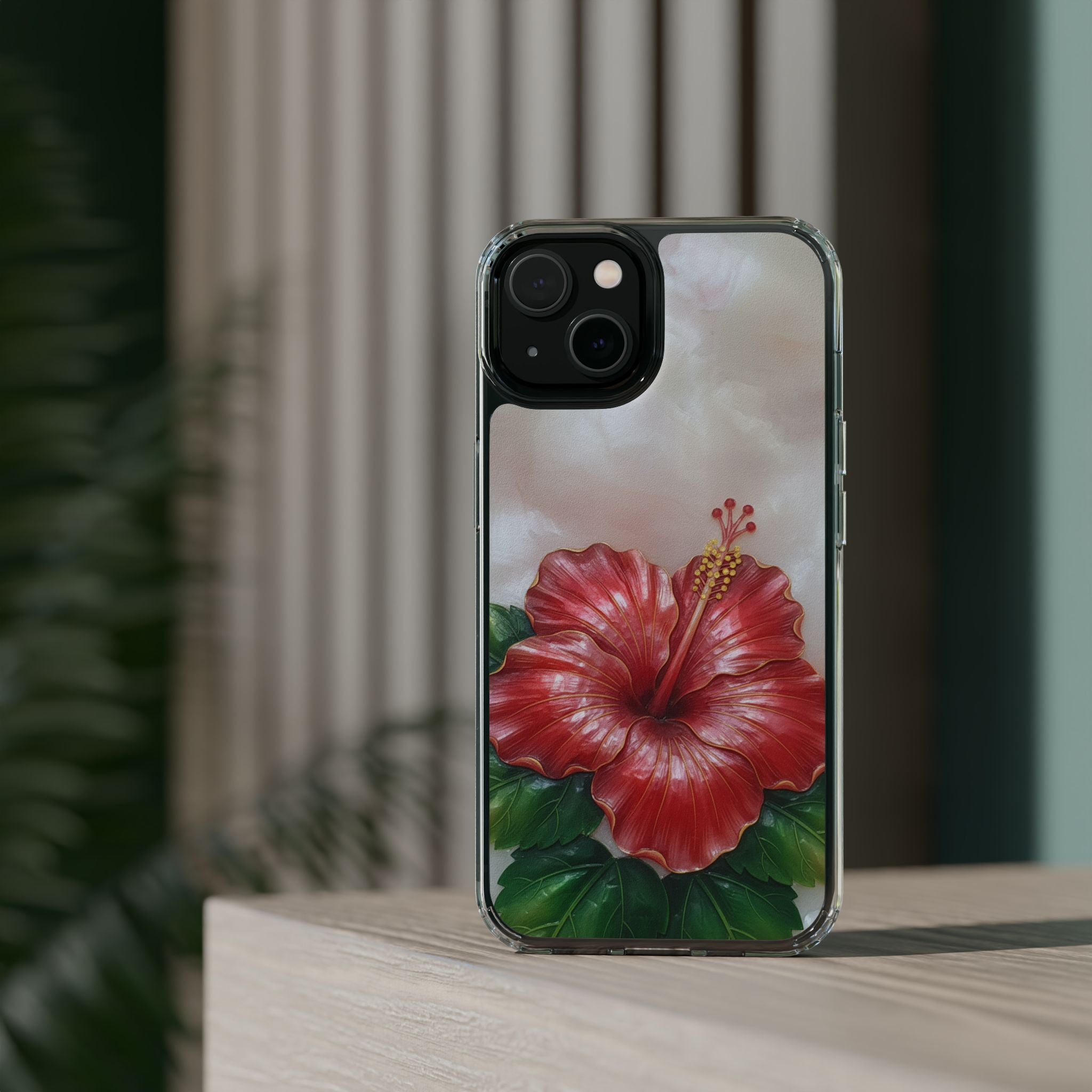 Unique Red flower art Phone Case Floral relief carving Red hibiscus sculpture Decorative tropical flower decor vibrant artistic