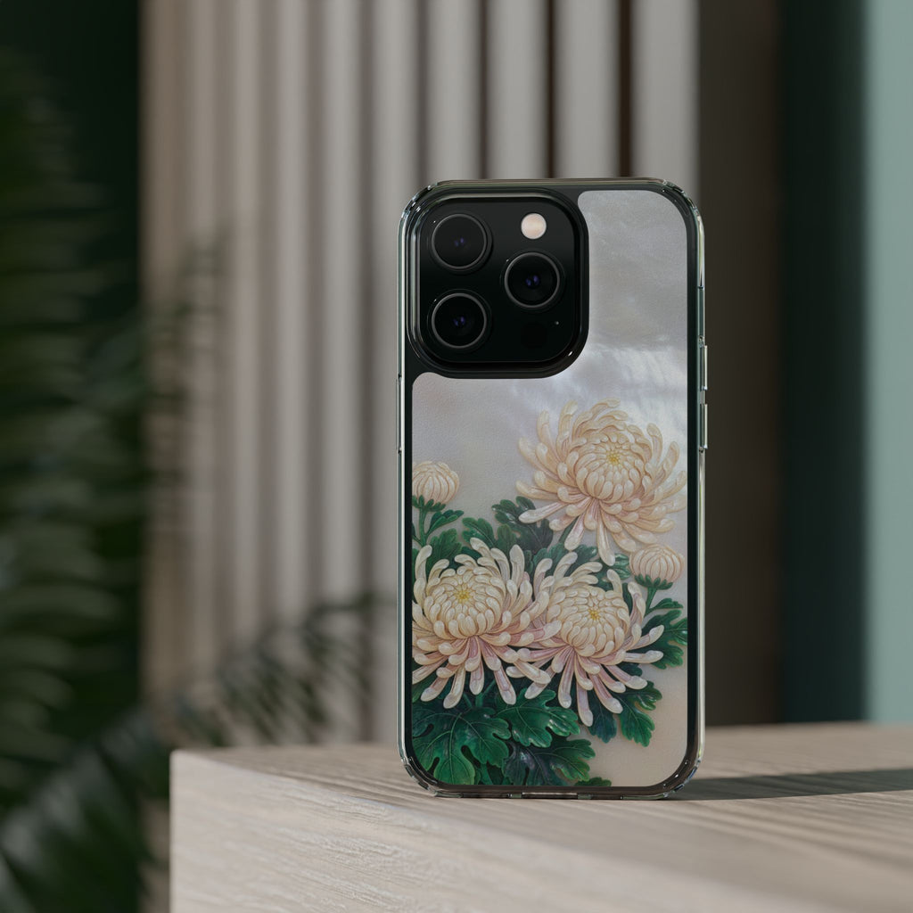 Mother of pearl inlay Phone Case Nacre art panel Chinese mother of pearl flowers Chrysanthemum wall art design elegant luxury  gift