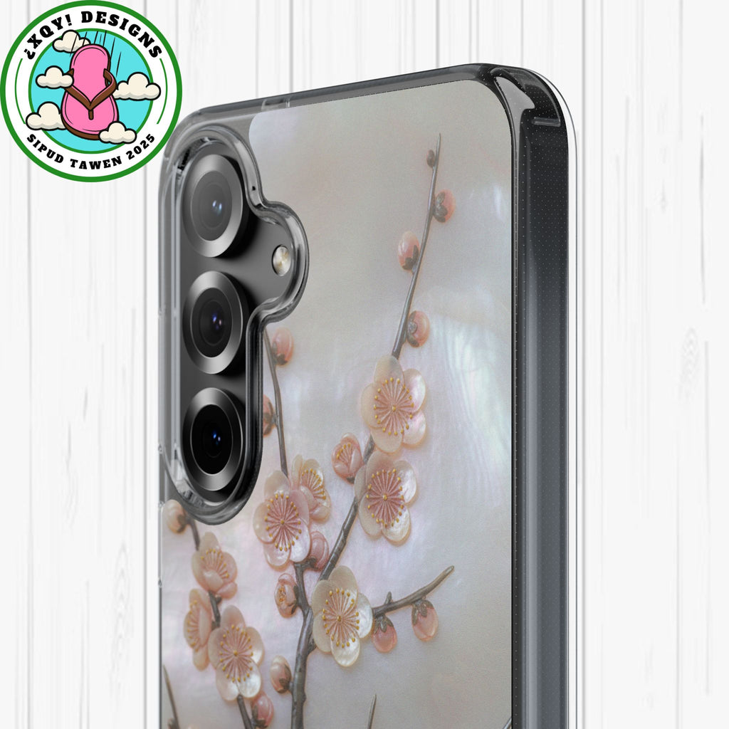 Mother of Pearl Plum Blossom Art Phone Case Nacre Flower Wall Decor Design Iridescent Shell Art Inlay Shimmering Spring Panel Floral Cover