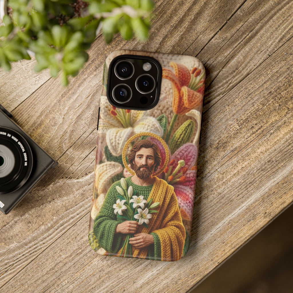 Phone Case Saint Joseph Lilies Design Holy Figure Phone Cover Faith Based Faux Yarn Saint of Workers Gift Samsung iPhone Pixel Models