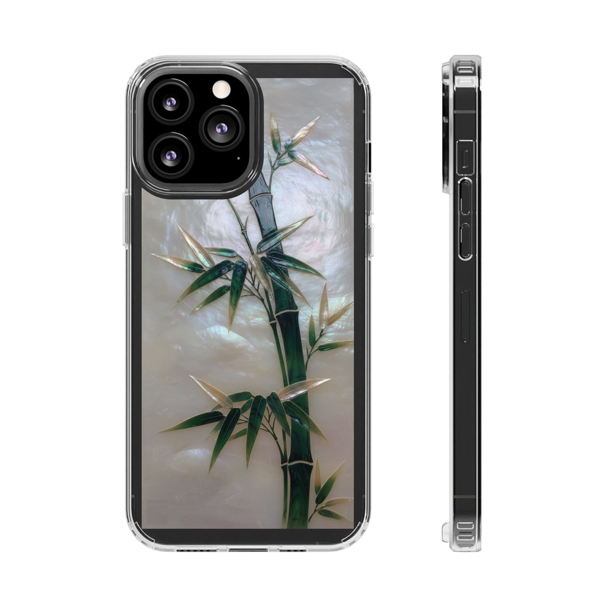Phone Case, Mother of Pearl Bamboo Floral Design Impact-Resistant Cover, Protective Shell, Unique Gift, Accessories