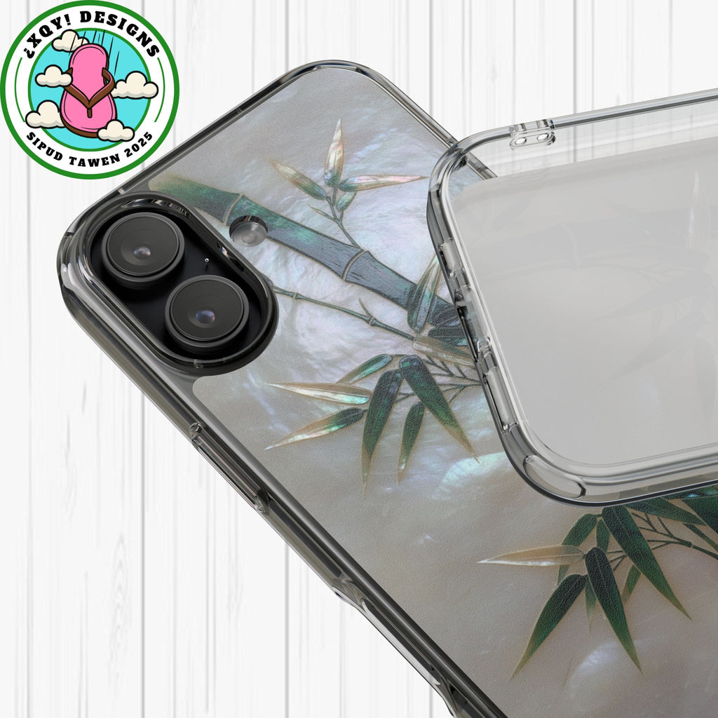 Mother of Pearl Inlay Bamboo Phone Case Nacre Art Green Bamboo Decor Handmade Pearl Shell Unique Iridescent Cover Natural Gift Idea