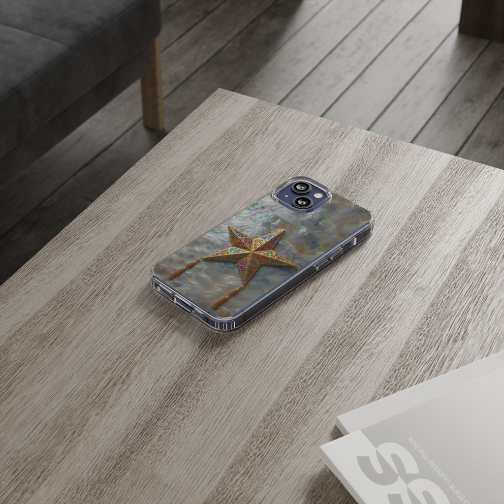 Golden Star Ornament Phone Case Mother of Pearl Background Nacre Texture Festive Celestial Decor Parol Inspired Shimmering Pearl Shell Gift