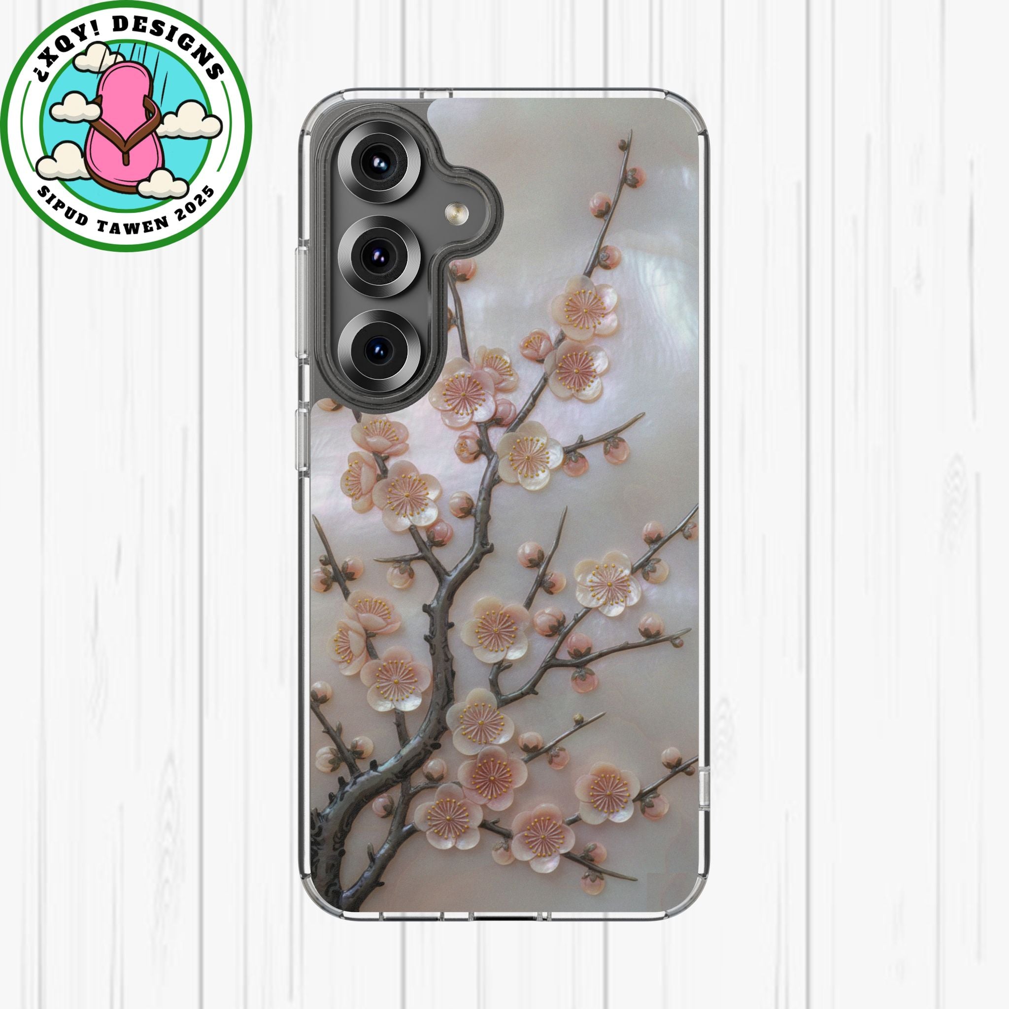 Mother of Pearl Plum Blossom Art Phone Case Nacre Flower Wall Decor Design Iridescent Shell Art Inlay Shimmering Spring Panel Floral Cover