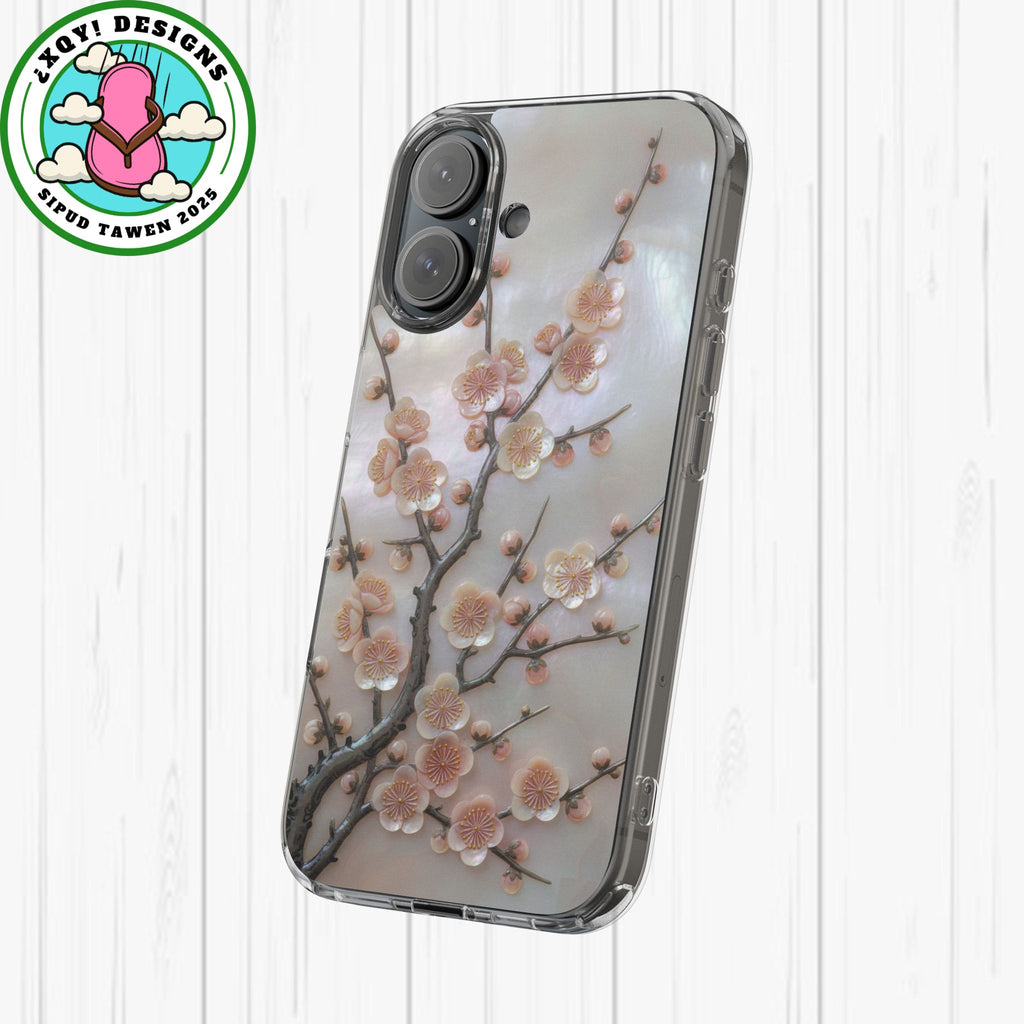 Mother of Pearl Plum Blossom Art Phone Case Nacre Flower Wall Decor Design Iridescent Shell Art Inlay Shimmering Spring Panel Floral Cover