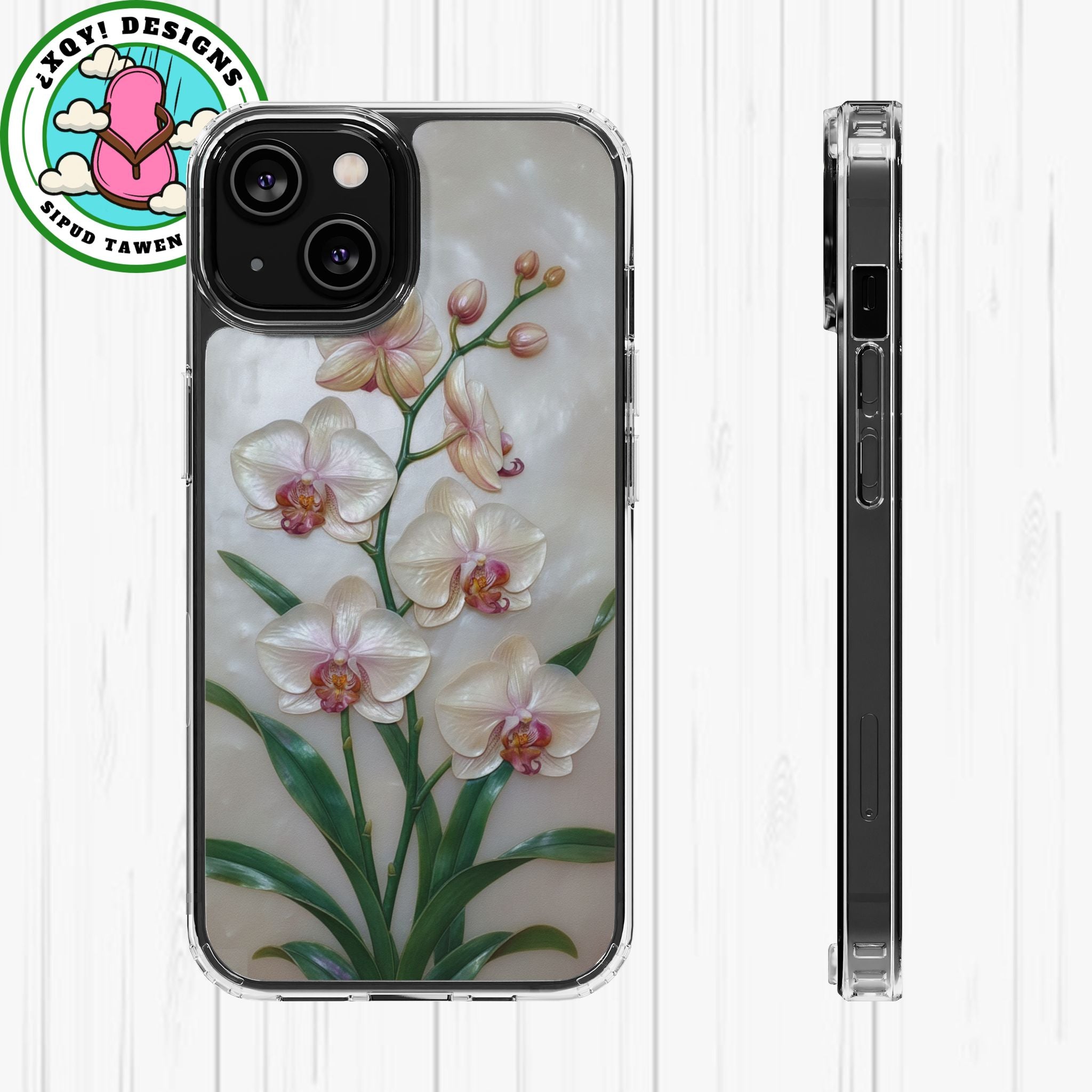 Orchid Wall Phone Case 3D Floral Wall Decor Pink Orchid Artwork White Orchid Design Textured Floral Cover Aesthetic Nature Gift