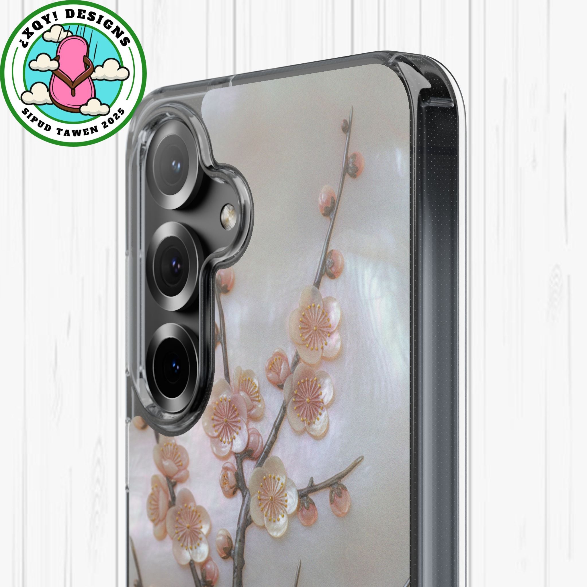 Mother of Pearl Plum Blossom Art Phone Case Nacre Flower Wall Decor Design Iridescent Shell Art Inlay Shimmering Spring Panel Floral Cover