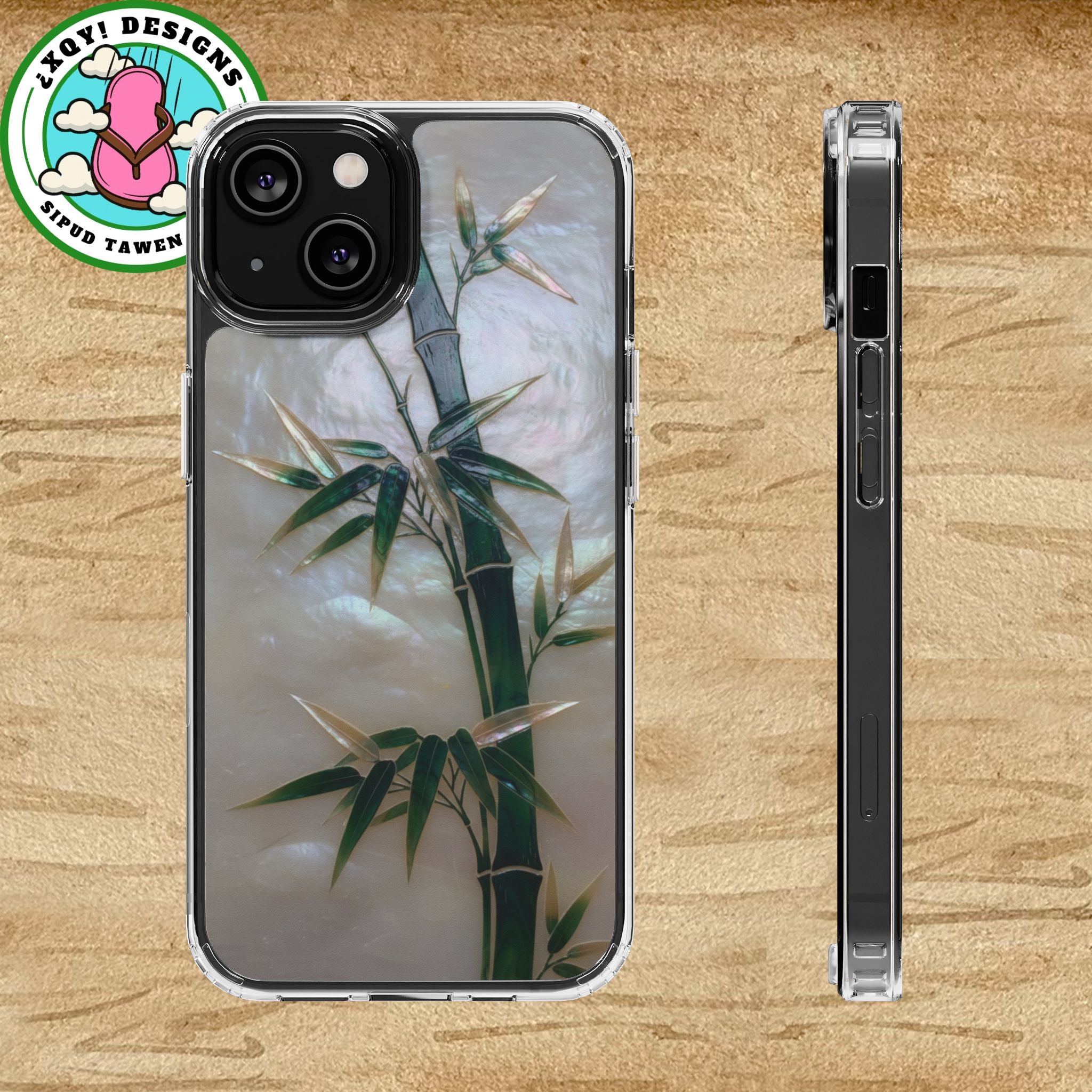 Phone Case, Mother of Pearl Bamboo Floral Design Impact-Resistant Cover, Protective Shell, Unique Gift, Accessories