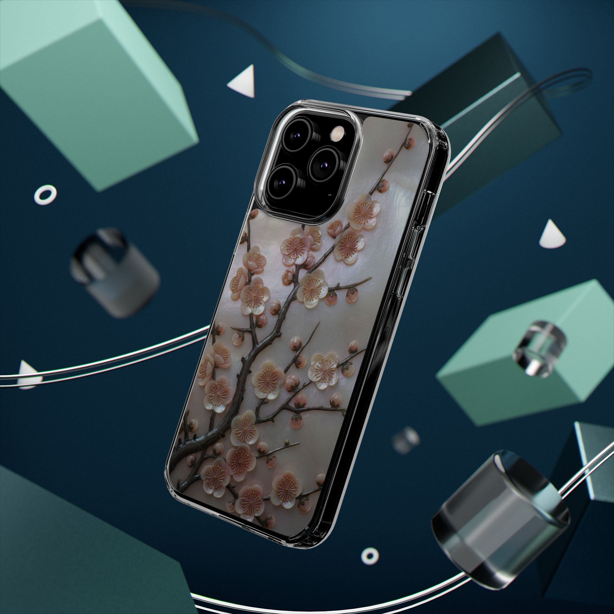 Mother of Pearl Plum Blossom Art Phone Case Nacre Flower Wall Decor Design Iridescent Shell Art Inlay Shimmering Spring Panel Floral Cover